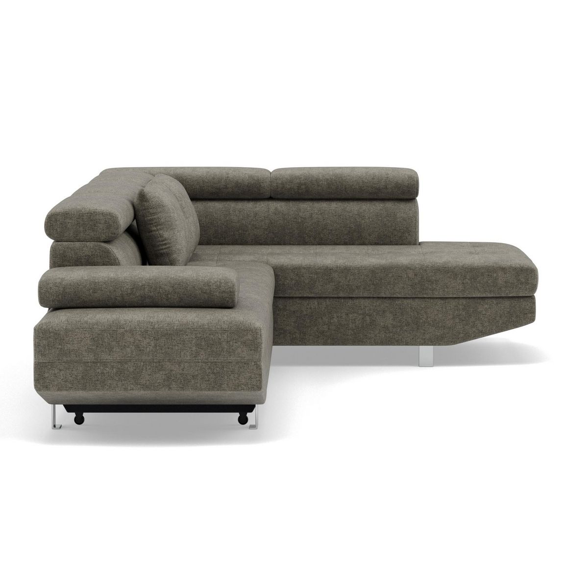 BEST MOBILIER Margaux - canapé d'angle droit 5 places convertible avec coffre et têtières réglables en velours texturé