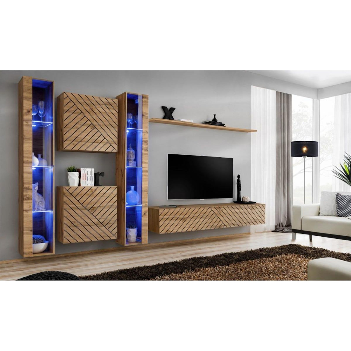 Paris Prix Ensemble Meuble TV  Switch Lamel XVI  330cm Naturel