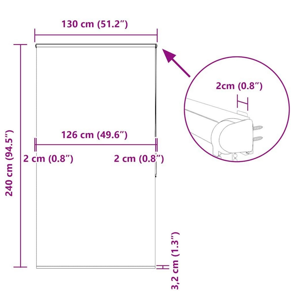 VIDAXL Store enrouleur de douche avec cassette largeur du tissu 126 cm