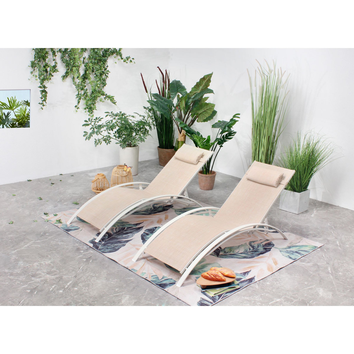 CONCEPT USINE Lot de 2 transats empilables et ajustables écru- blanc BAHIA