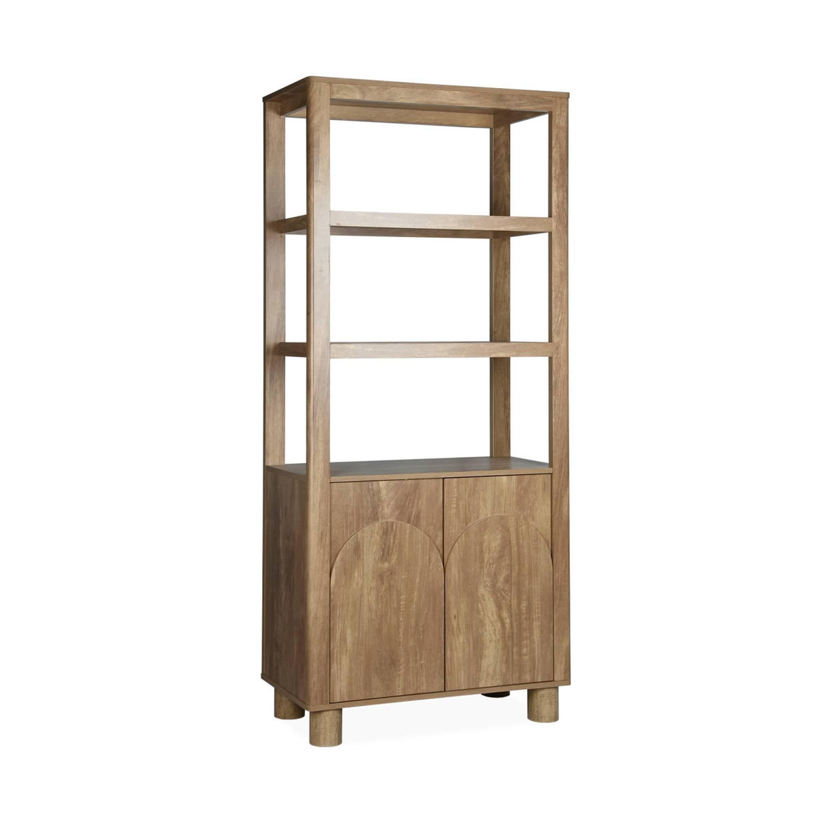 SWEEEK Etagère bibliothèque exotique effet bois de manguier 6 niveaux (4 étagères) et 2 portes