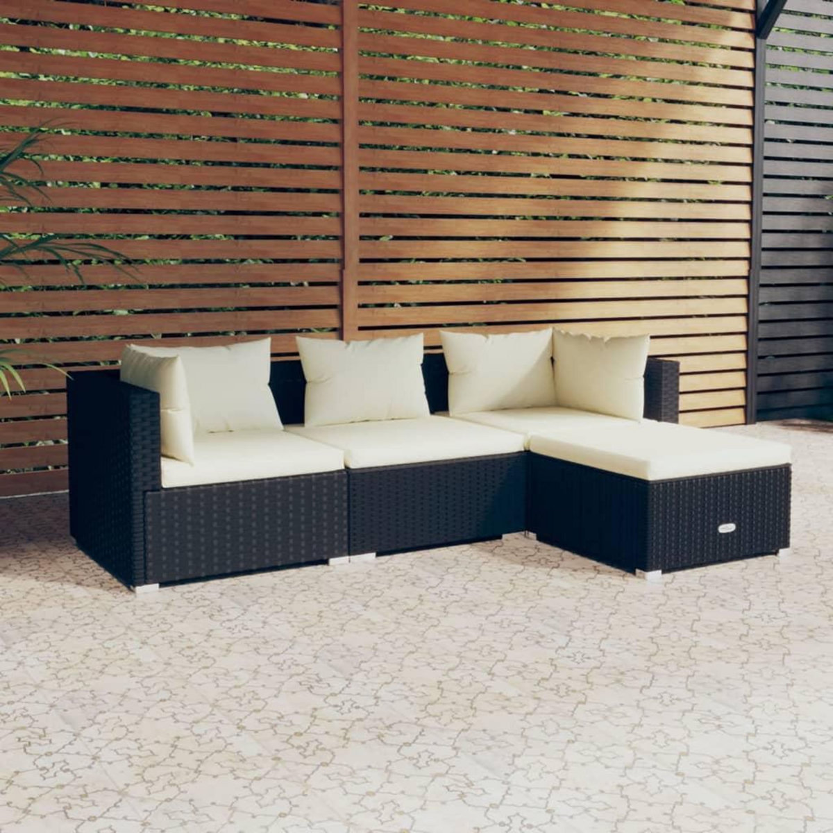 VIDAXL Salon de jardin 4 pcs avec coussins Resine tressee Noir
