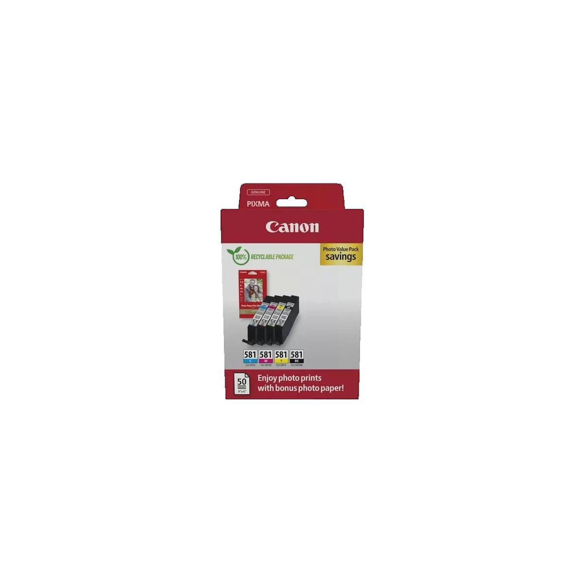 Canon Cartouches d'encre Canon CLI-581 Pack Photo Valeur - Noir, Cyan, Magenta, Jaune