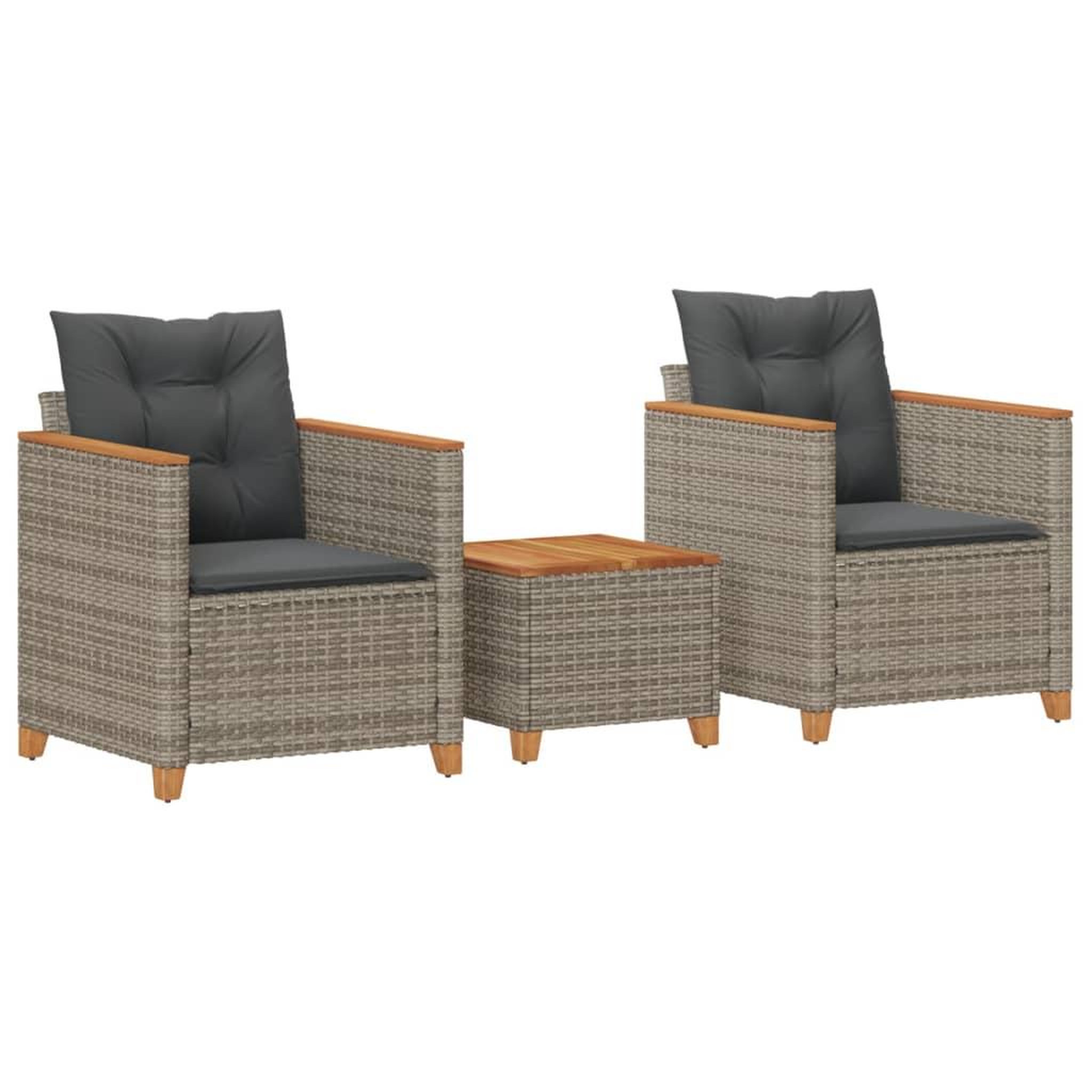 Voir la diapositive 2 : VIDAXL Ensemble de bistro 3 pcs et coussins gris resine tressee acacia