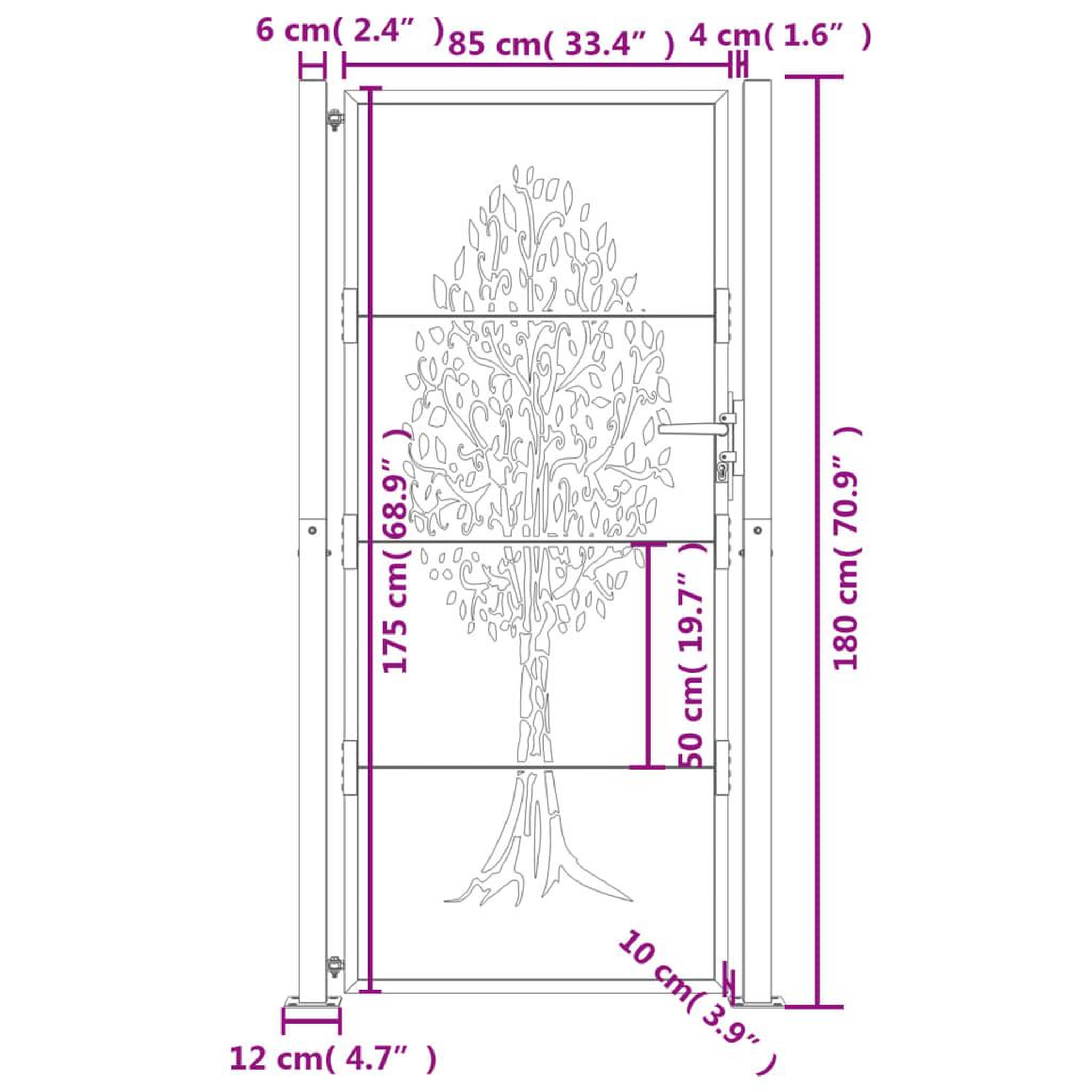 Voir la diapositive 6 : VIDAXL Portail de jardin 105x180 cm acier corten conception de l'arbre