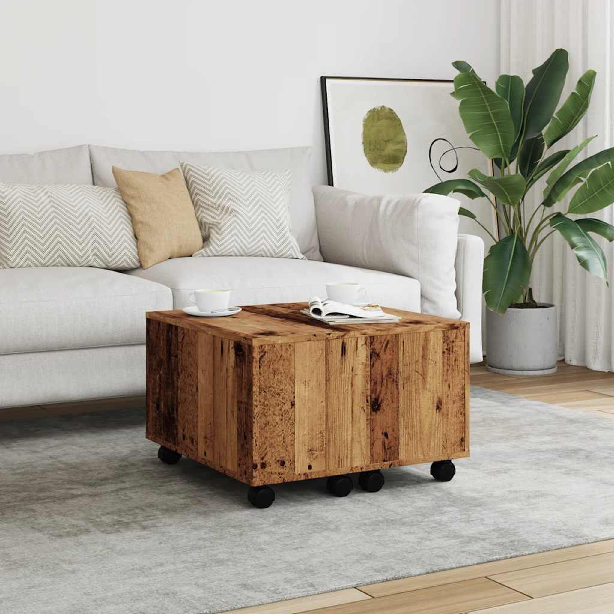 Voir la diapositive 3 : VIDAXL Table basse vieux bois 60x60x38 cm bois d'ingenierie