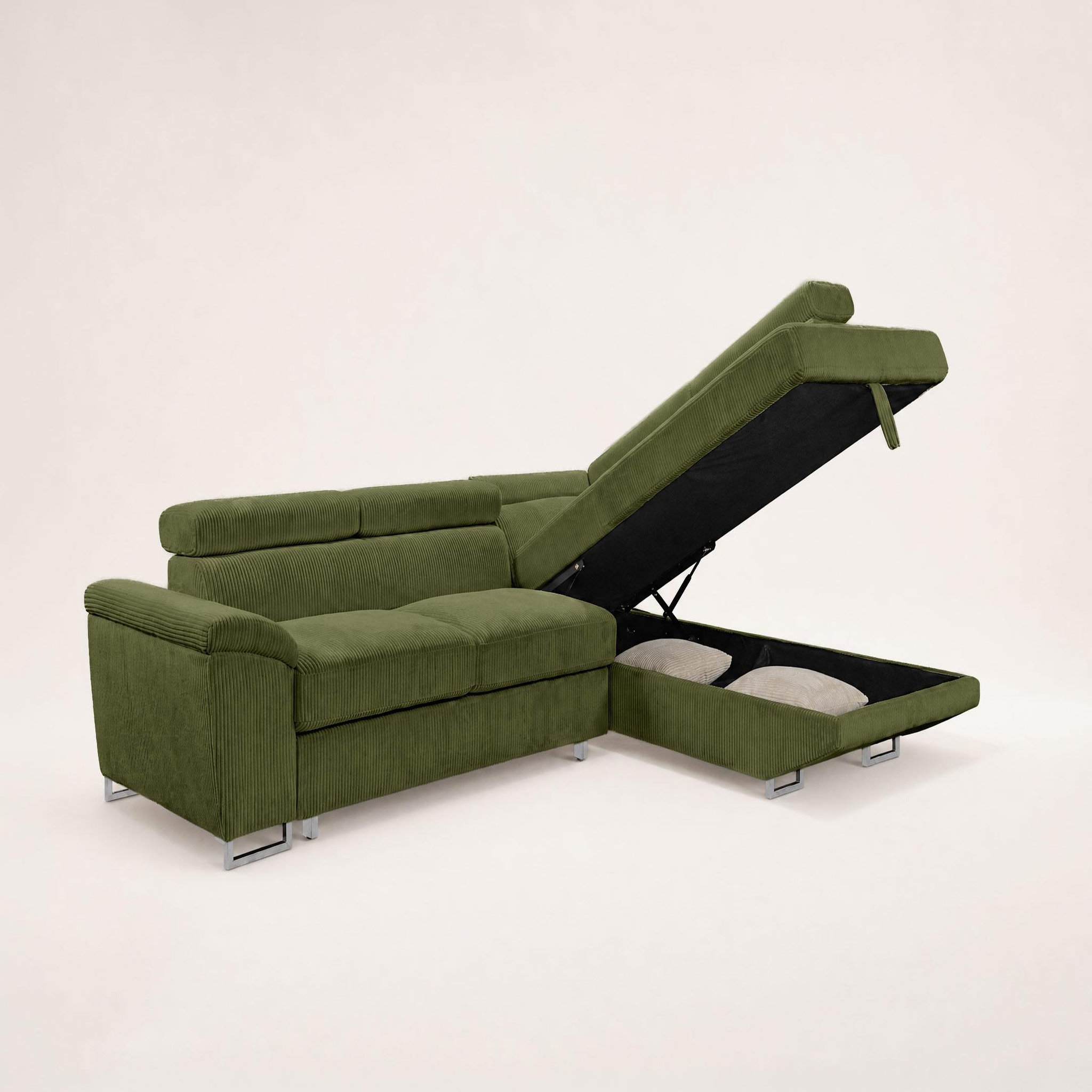 Voir la diapositive 5 : BEST MOBILIER Baoji - canapé d'angle droit 5 places convertible avec têtières et coffre en velours côtelé