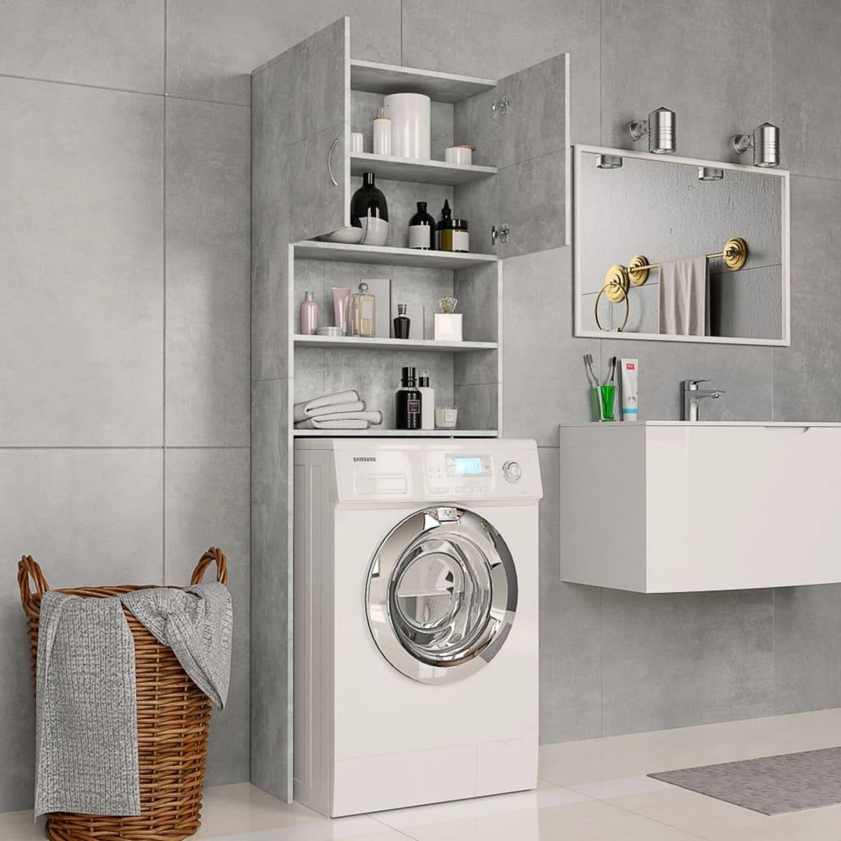 VIDAXL Meuble de machine a laver Gris beton Bois d'ingenierie
