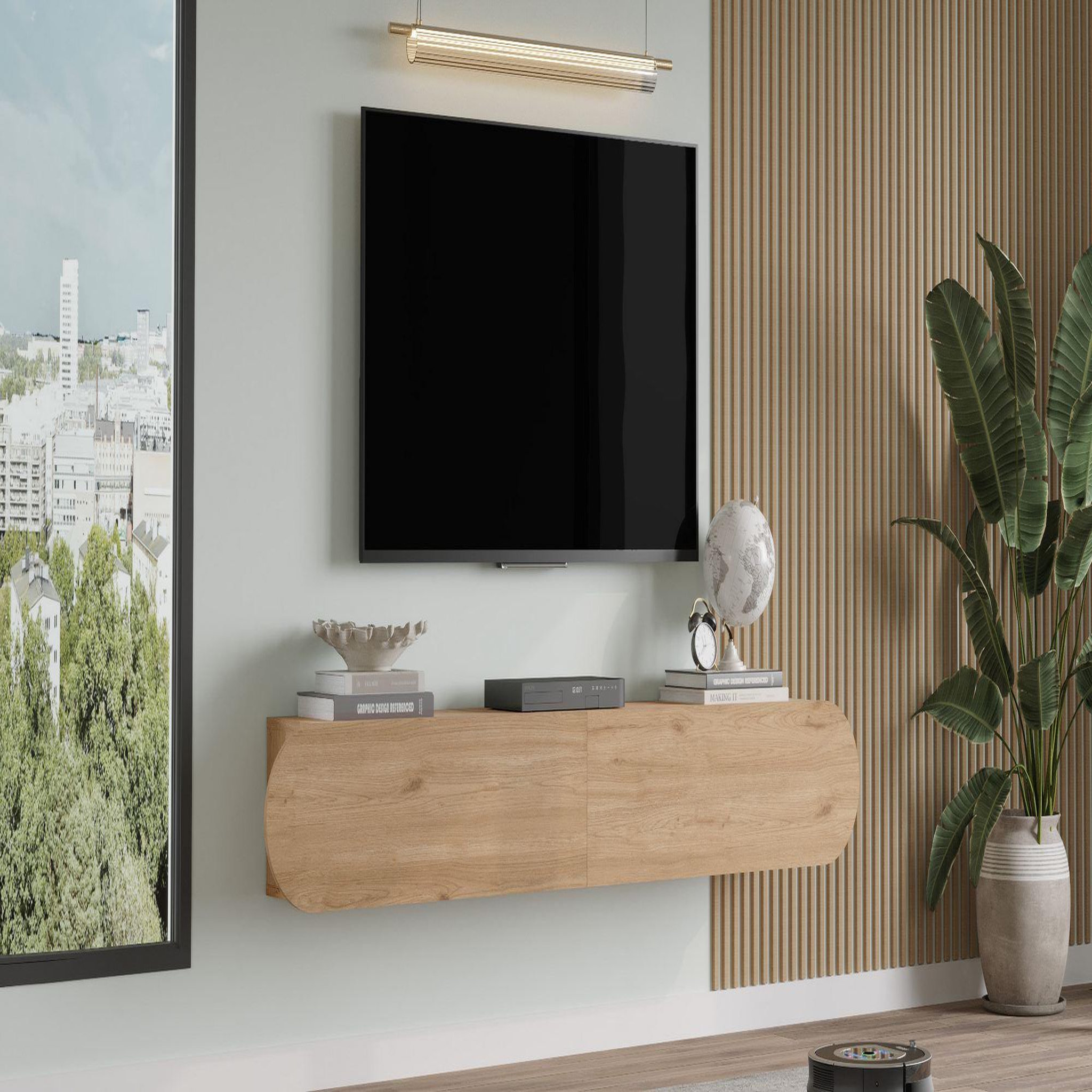 Voir la diapositive 4 : Habitat et Jardin Meuble tv en bois  lum1  - 180 x 31 x 29 cm - beige