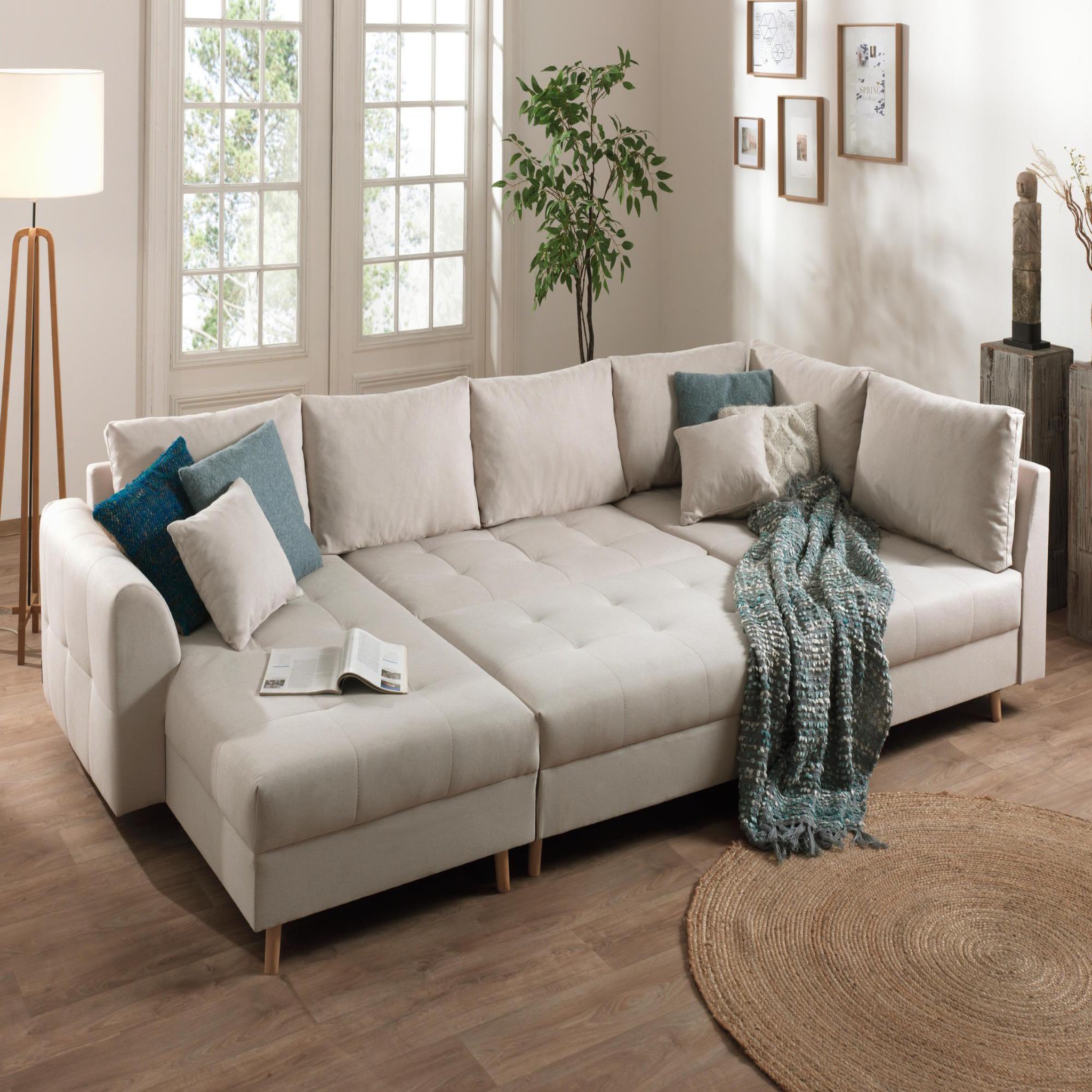 Voir la diapositive 3 : LISA DESIGN Rune - canapé panoramique - avec pouf d'appoint - 7 places - style scandinave - droit