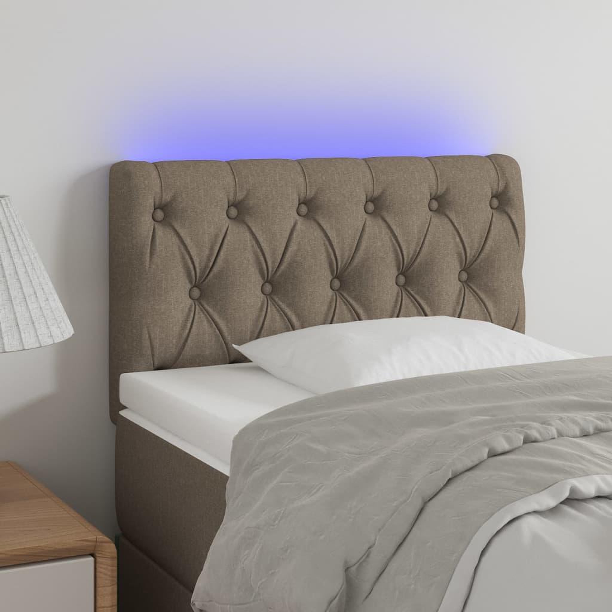 Voir la diapositive 1 : VIDAXL Tete de lit a LED Taupe 80x7x78/88 cm Tissu