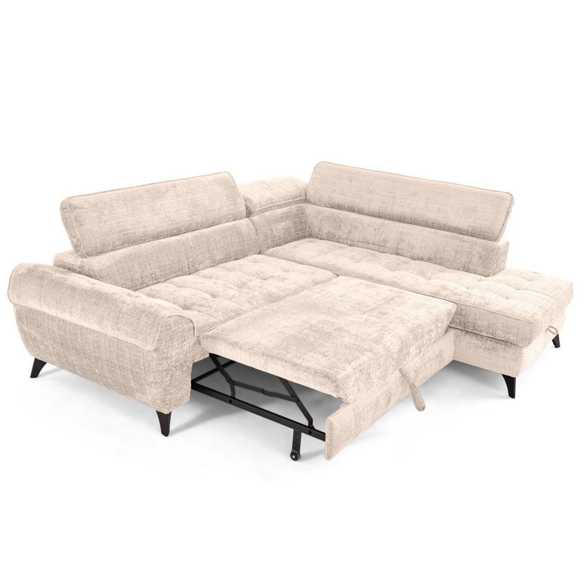 LISA DESIGN Marlo - canapé d'angle droit 5 places convertible avec coffre et têtières en velours texturé