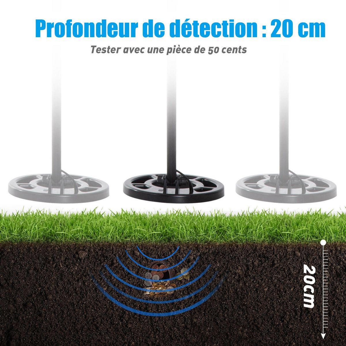 OUTSUNNY Outsunny Détecteur de métaux électrique haute sensibilité écran LCD chasse aux trésors poignée ergonomique tige télescopique noir jaune