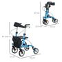 Voir la diapositive 3 : HOMCOM Déambulateur 4 roues - pliable, léger - assise, dossier, hauteur poignées réglable, freins à main - sacoche rangement - alu. bleu noir