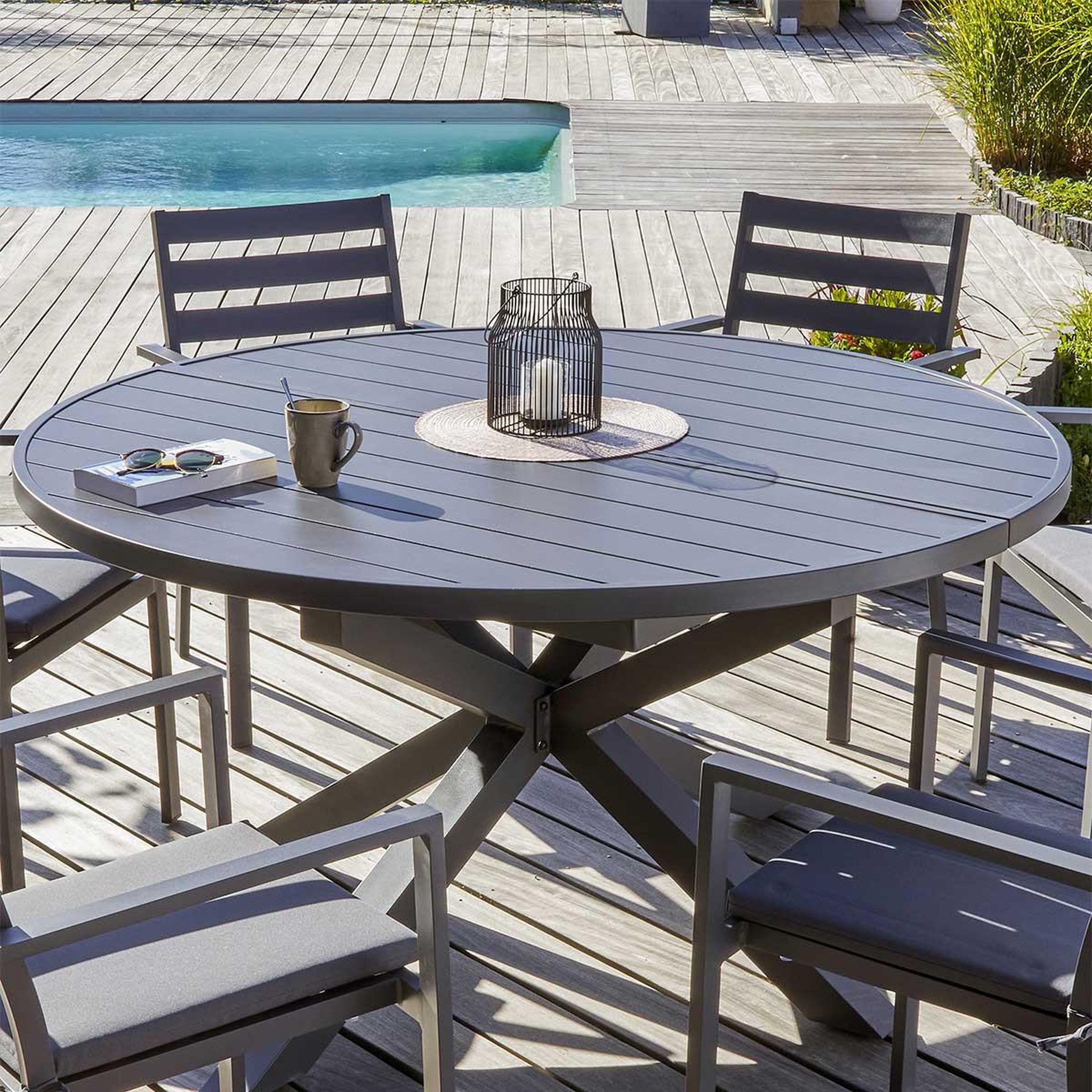 Voir la diapositive 2 : DCB GARDEN Table de jardin Extensible  Pelosa  145-199cm Gris Anthracite