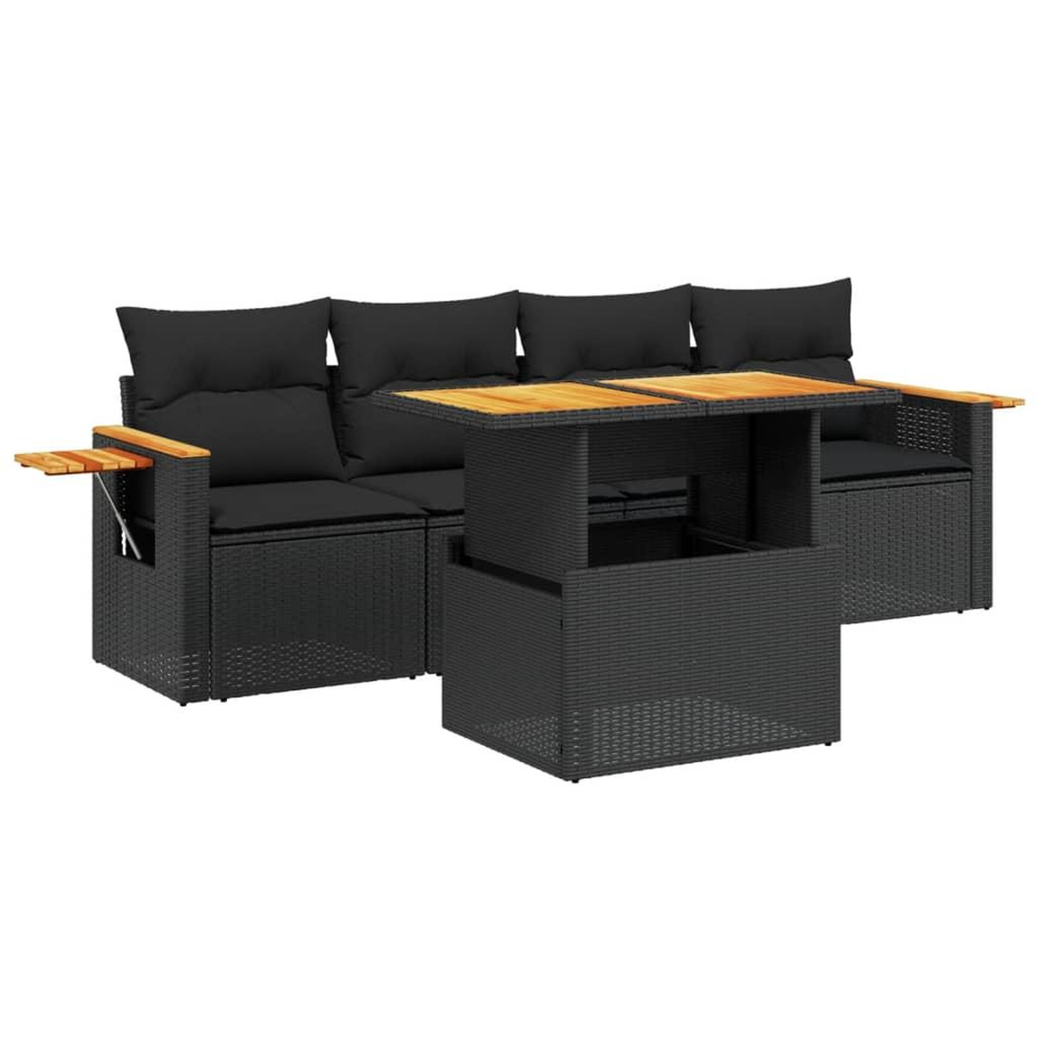 Voir la diapositive 2 : VIDAXL Salon de jardin 5 pcs avec coussins noir resine tressee