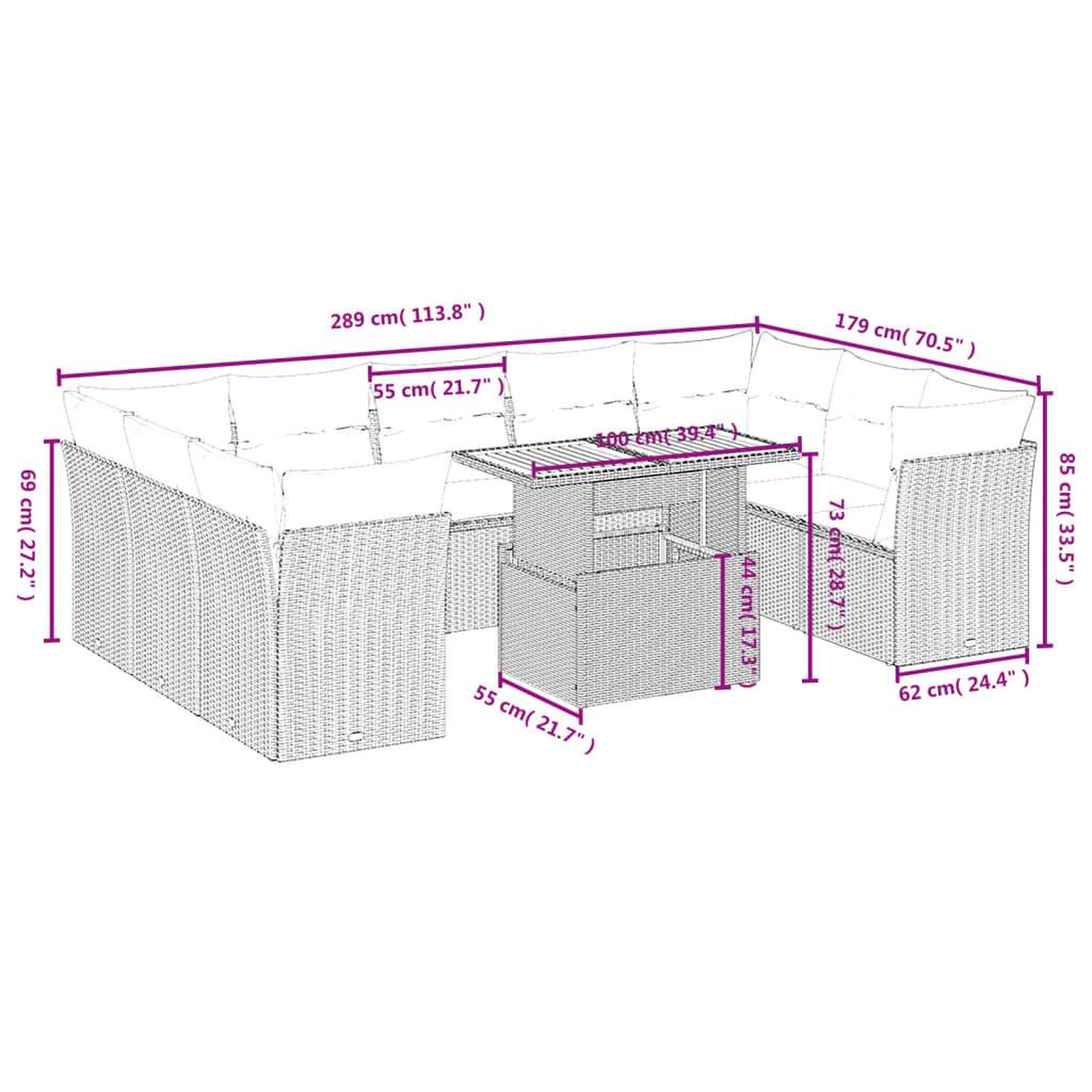 Voir la diapositive 3 : VIDAXL Salon de jardin avec coussins 10 pcs gris resine tressee