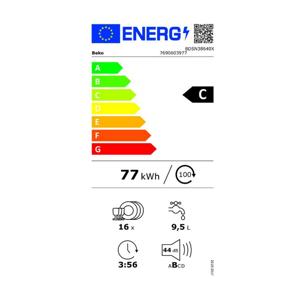 Beko Lave-vaisselle 60cm 16 couverts 44db intégrable avec bandeau - BDSN38640X
