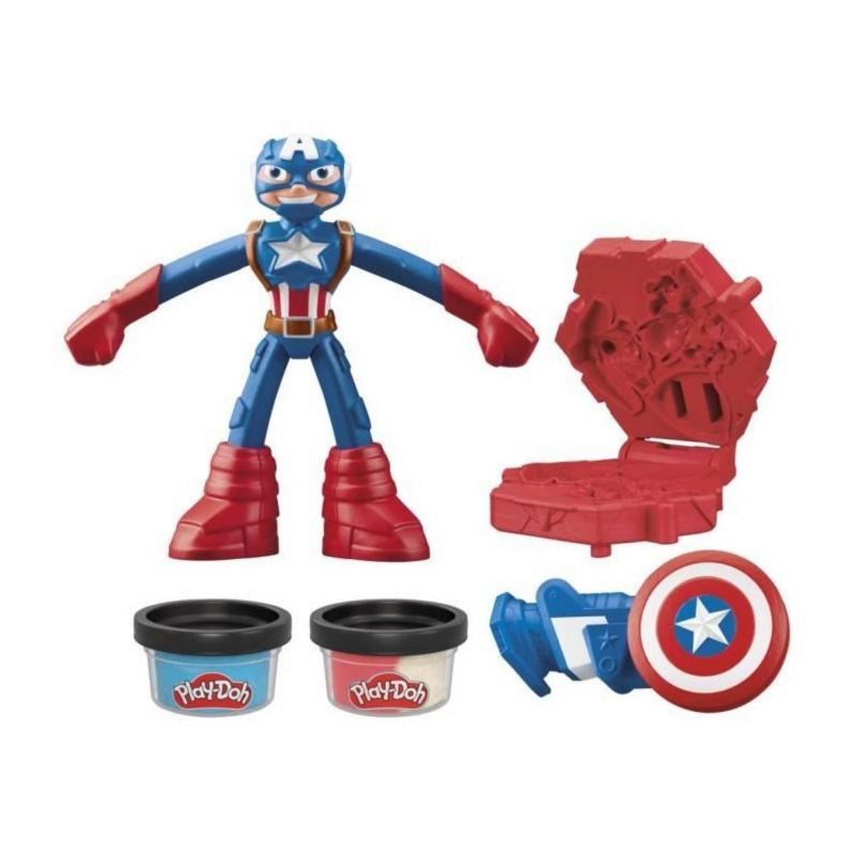 PLAYDOH Play-Doh Captain America, coffret Bouclier tamponneur avec figurine flexible, accessoires et pâte a modeler, des 4 ans, Marvel