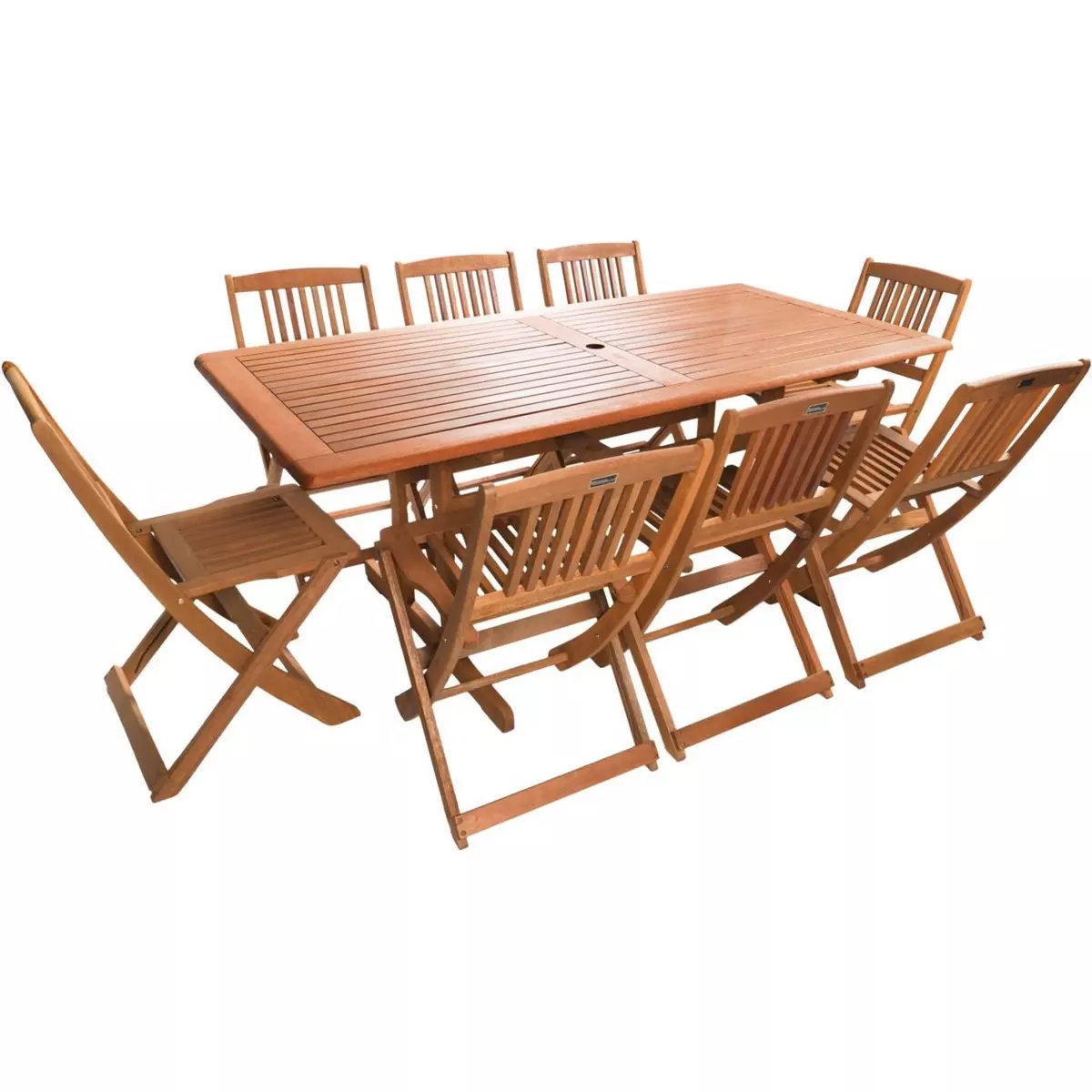 Habitat et Jardin Salon de jardin bois exotique  Hongkong  - Table fixe + 8 chaises pliantes