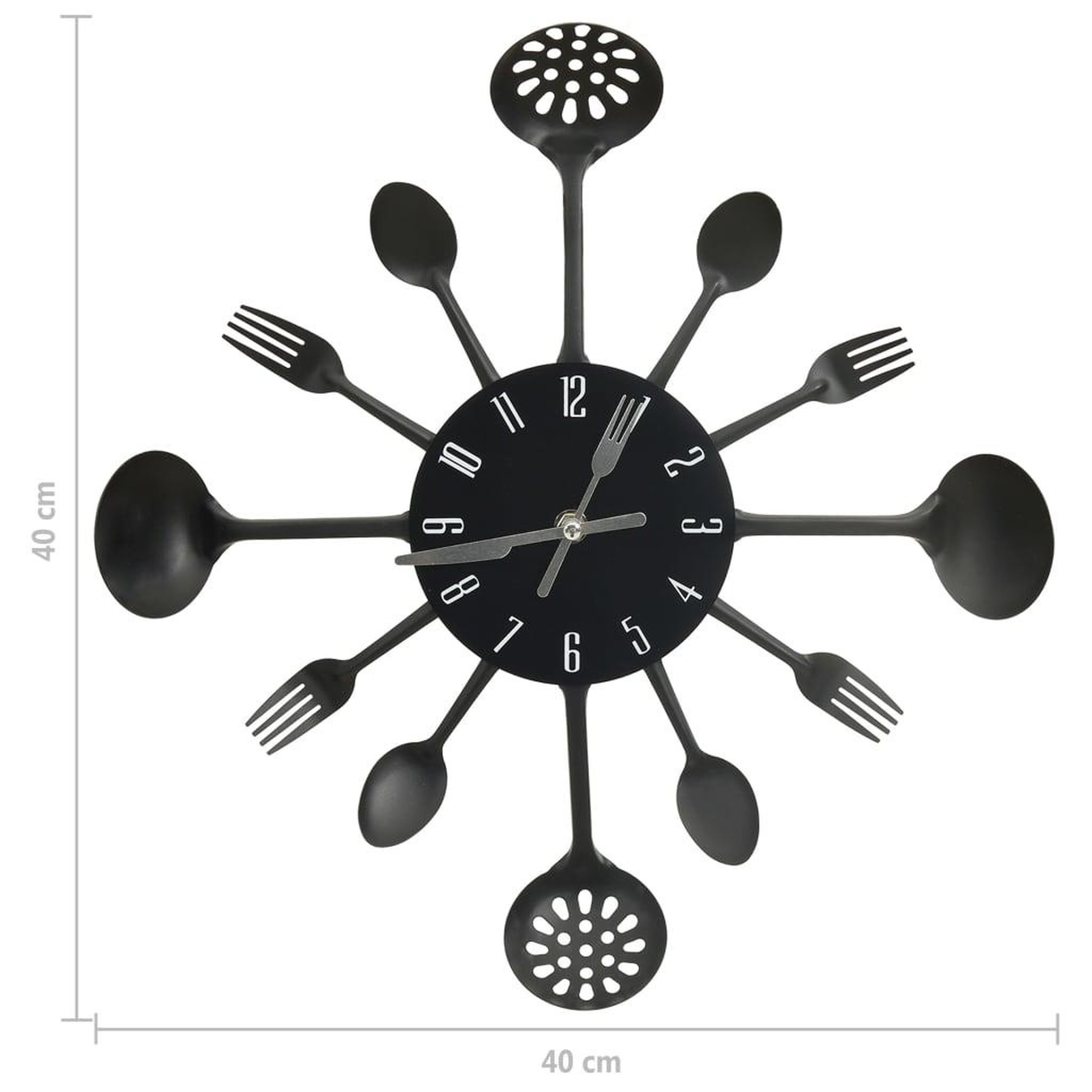 Voir la diapositive 5 : VIDAXL Horloge murale et cuillere avec fourchette noir 40 cm aluminium