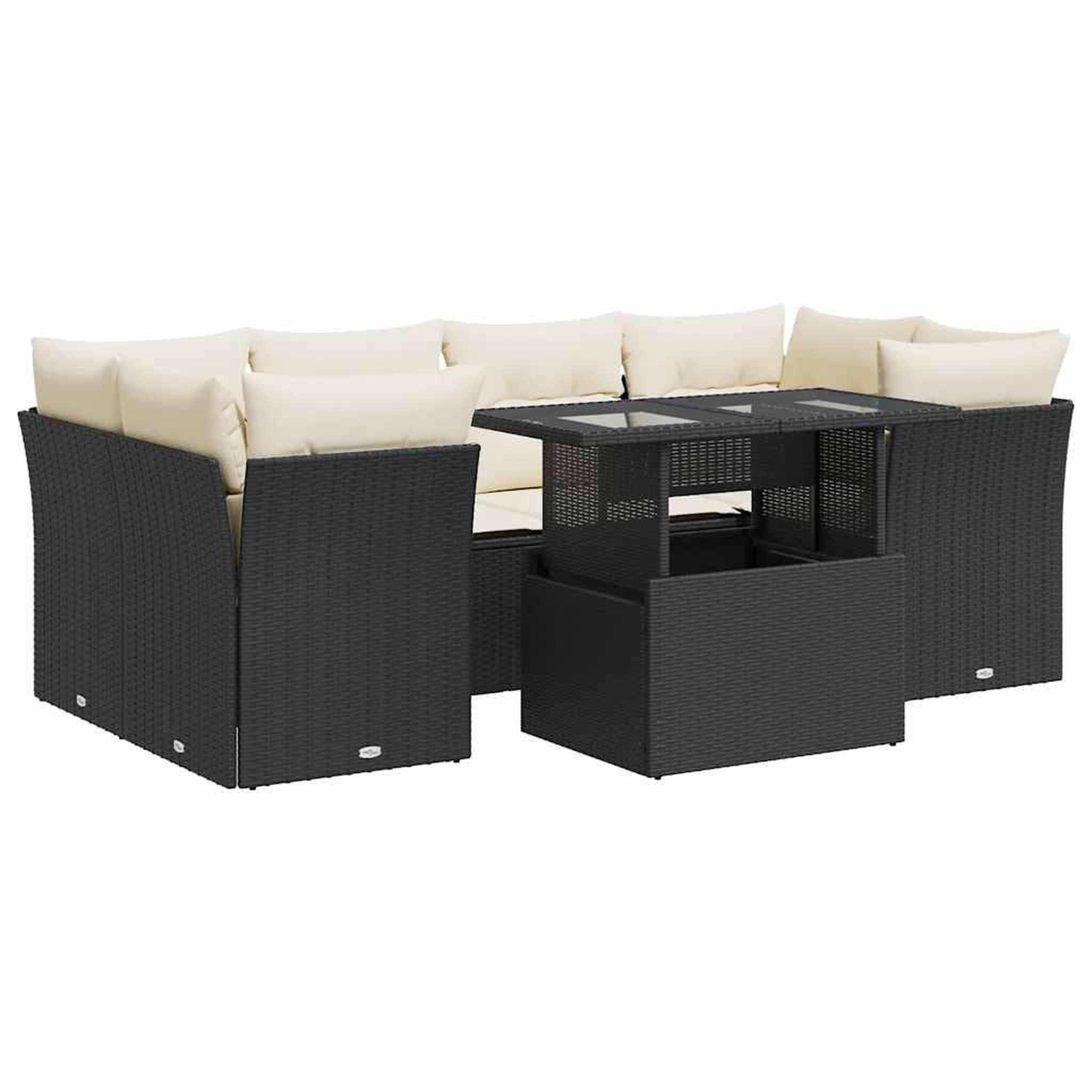 Voir la diapositive 2 : VIDAXL Salon de jardin 7 pcs avec coussins noir resine tressee