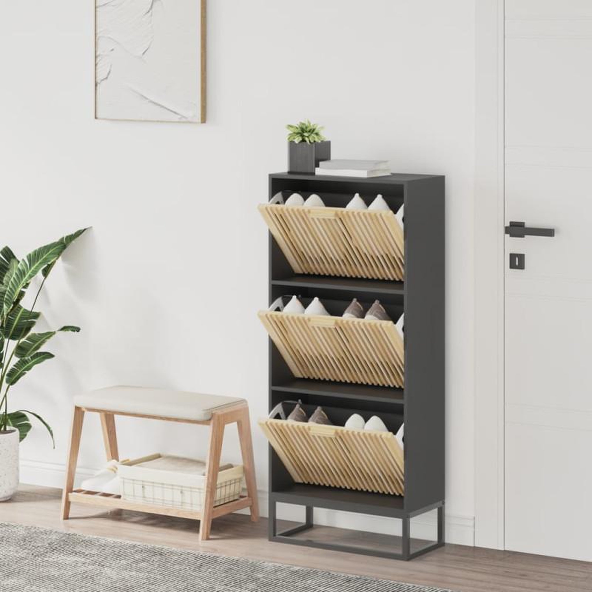 Voir la diapositive 1 : VIDAXL Armoire à chaussures noir 52x25x120 cm bois d ingénierie