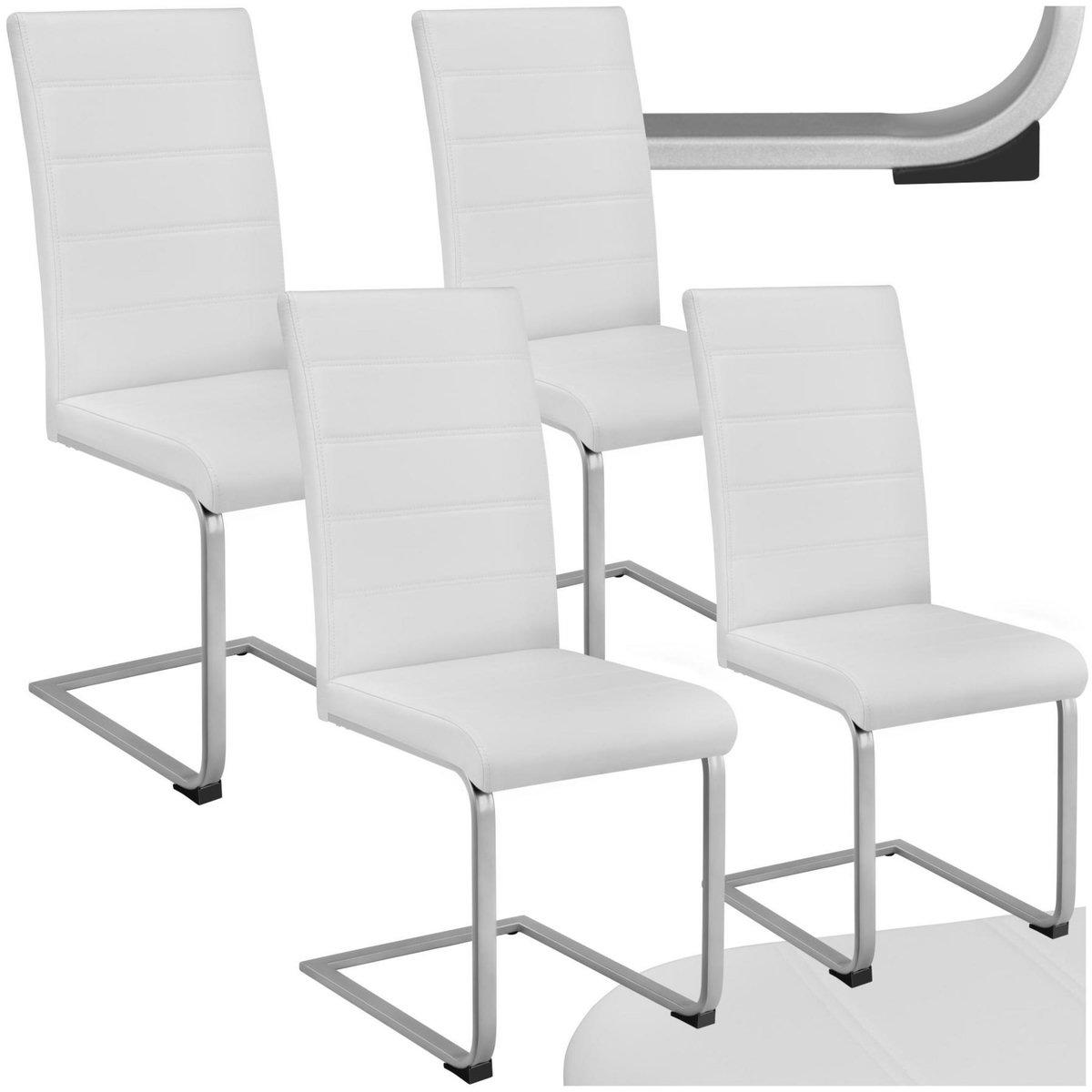 tectake Ensemble de chaises de salle à manger rembourré avec revêtement aspect cuir blanc Lot de 4