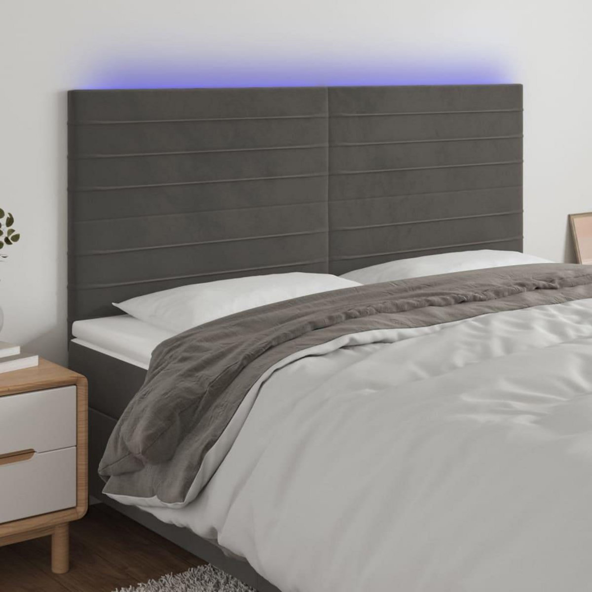 VIDAXL Tete de lit a LED Gris fonce 200x5x118/128 cm Velours