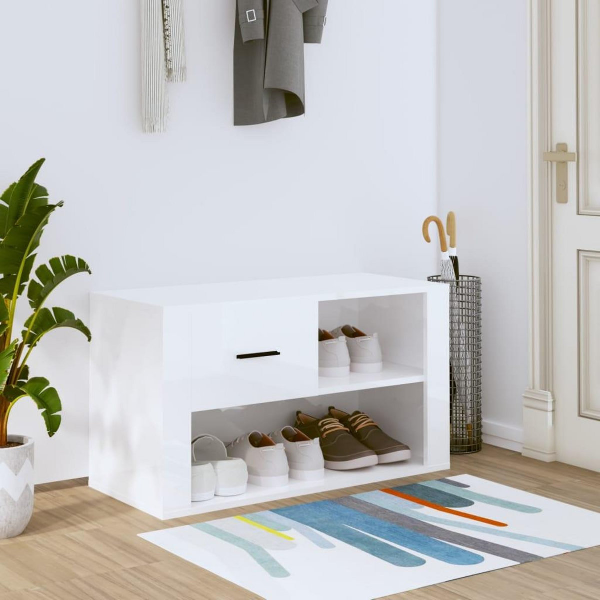 VIDAXL Armoire a chaussure Blanc brillant 80x35x45 cm Bois ingenierie