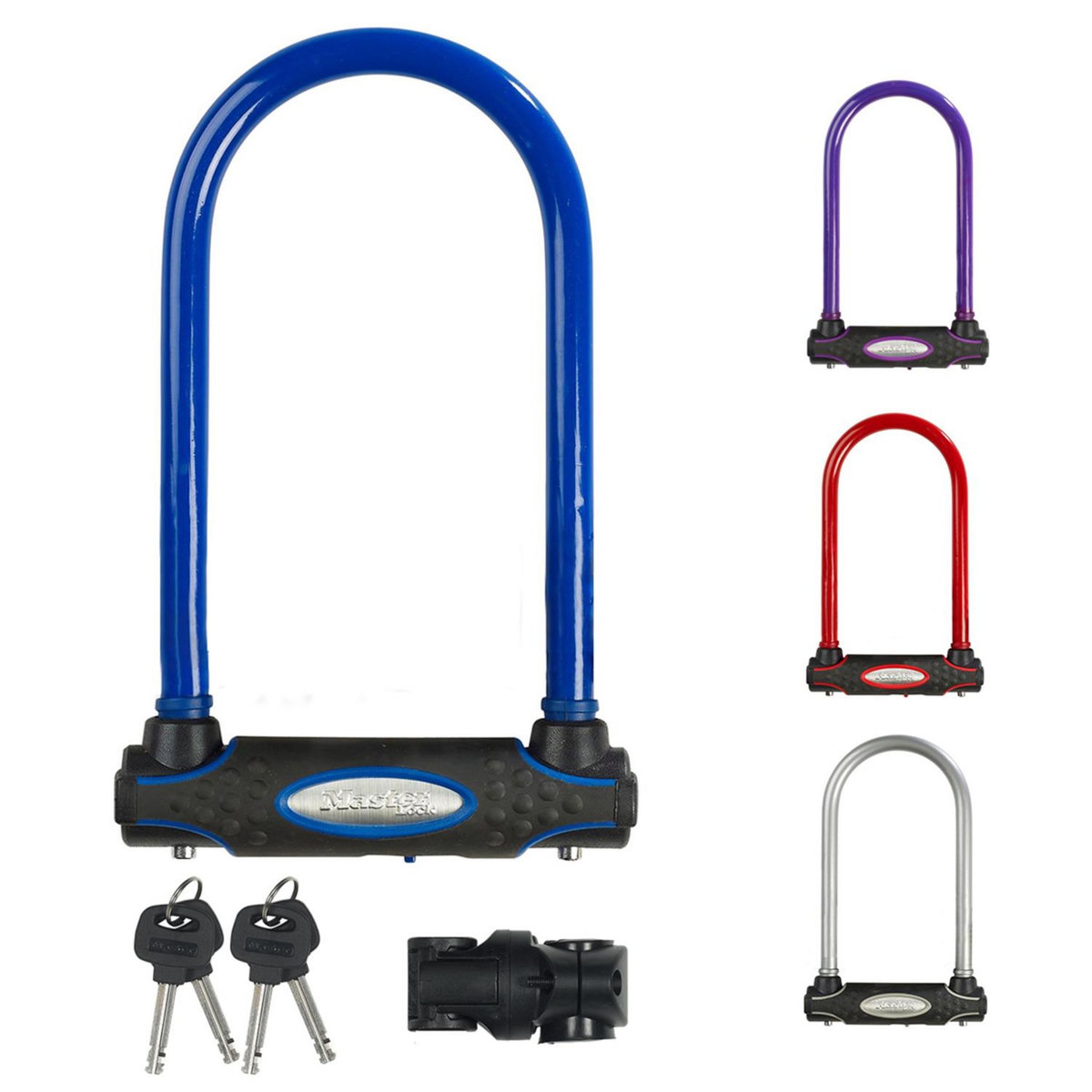 Master lock Antivol Vélo U Certifié [A Clé] [Support de Vélo Universel] [Rouge, Bleu, Violet ou Argenté]
