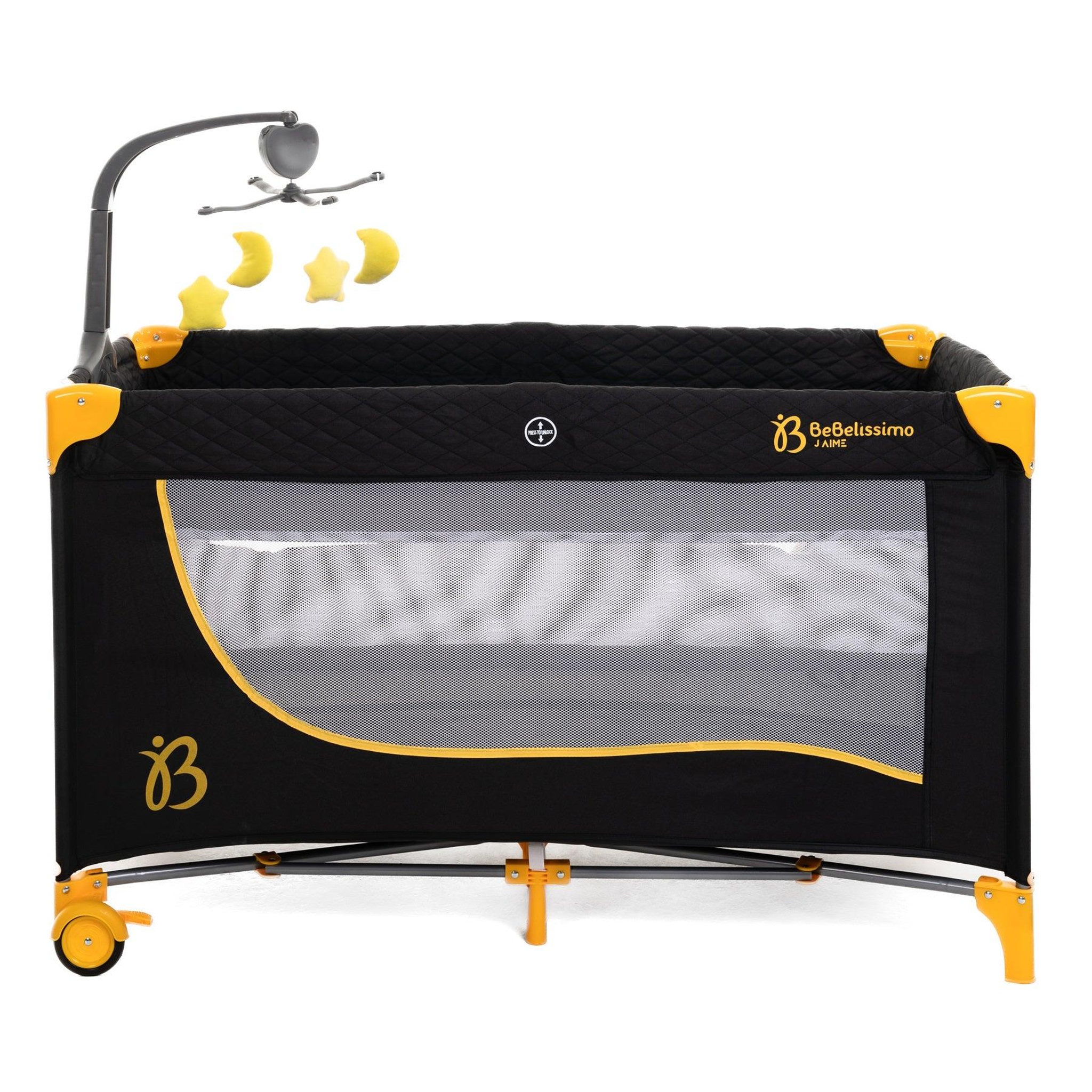 Voir la diapositive 2 : BEBELISSIMO Lit parapluie bébé - berceau bébé - dès la naissance - Nuit - lit pliant - 2 niveaux - gold
