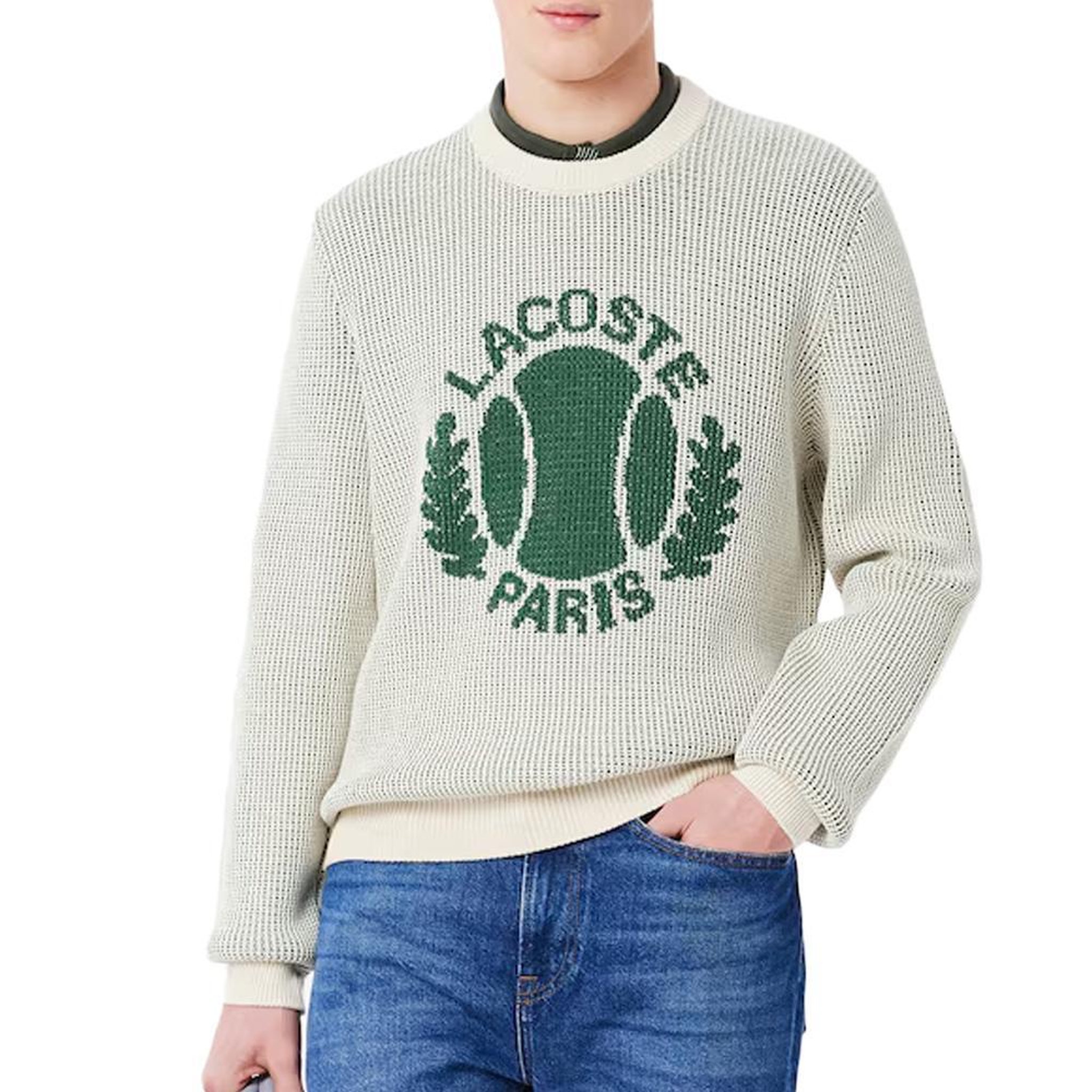 Voir la diapositive 1 : Lacoste Pull Ecru/Vert Homme Lacoste Heritage Jacquard