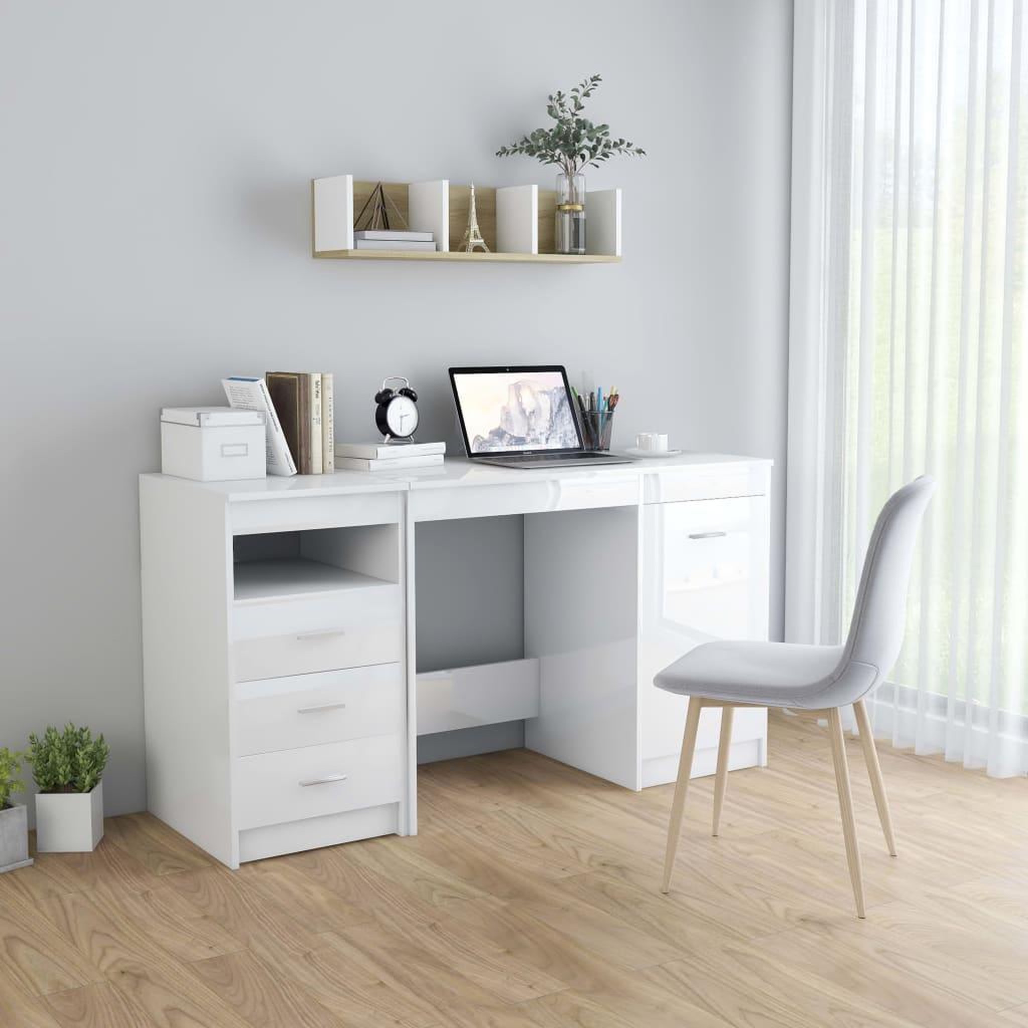 Voir la diapositive 1 : VIDAXL Bureau Blanc brillant 140x50x76 cm Bois d'ingenierie