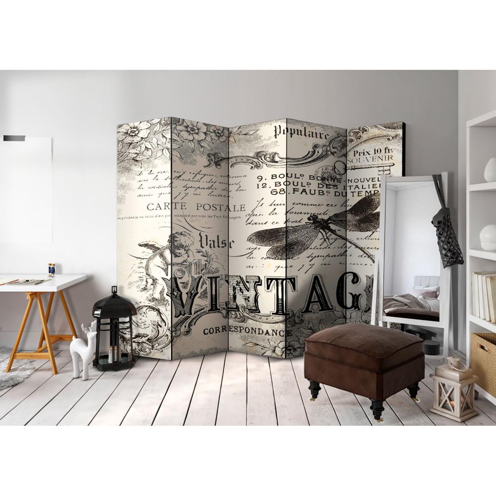 Voir la diapositive 2 : Paris Prix Paravent 5 volets  vintage correspondence  172x225cm