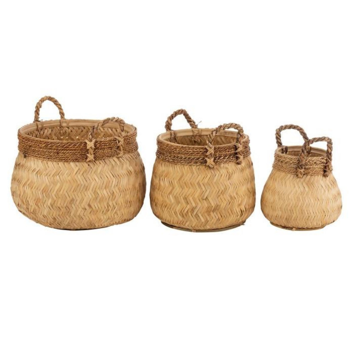 Paris Prix Lot de 3 Paniers Déco  Handle  58cm Naturel