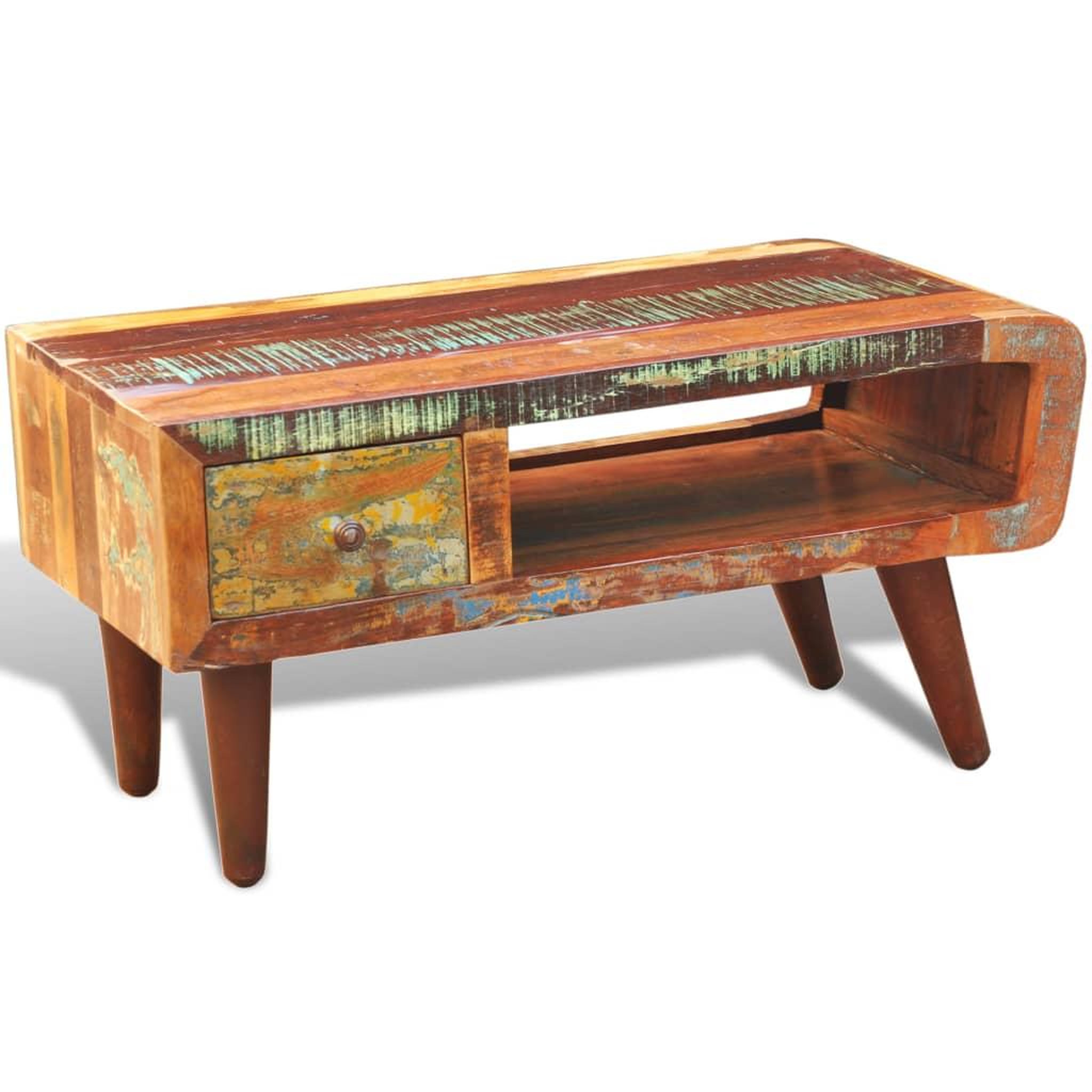 Voir la diapositive 4 : VIDAXL Table basse avec bord incurve et 1 tiroir Bois de recuperation