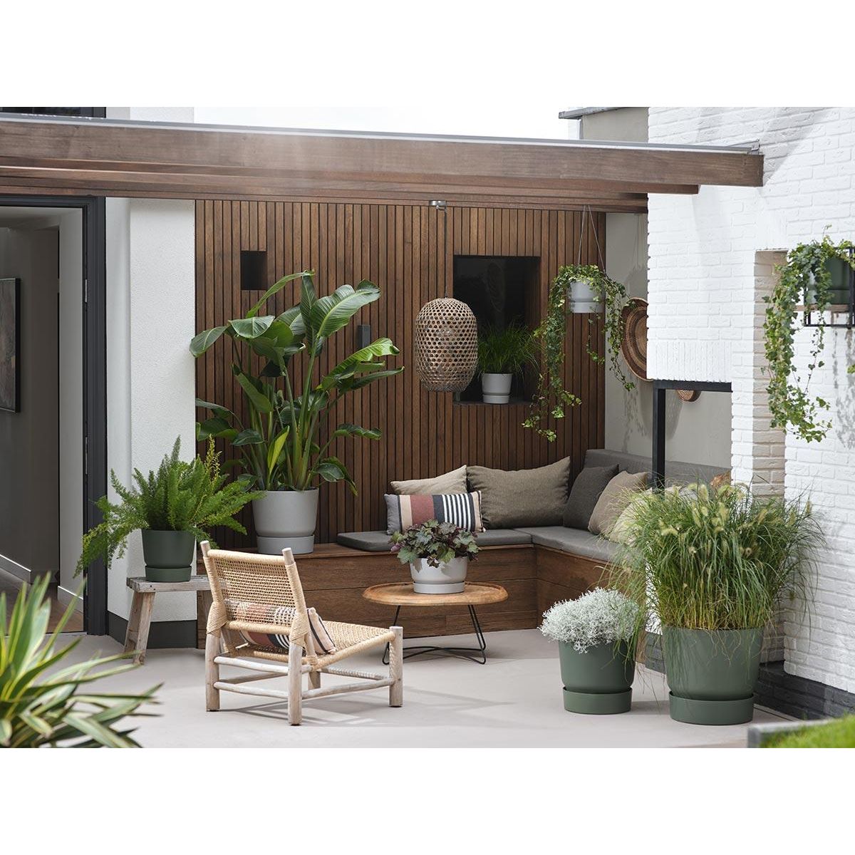 ELHO Pot de fleurs rond en plastique Ø 30 cm Elho Greenville Round gris ciment pour jardin et balcon