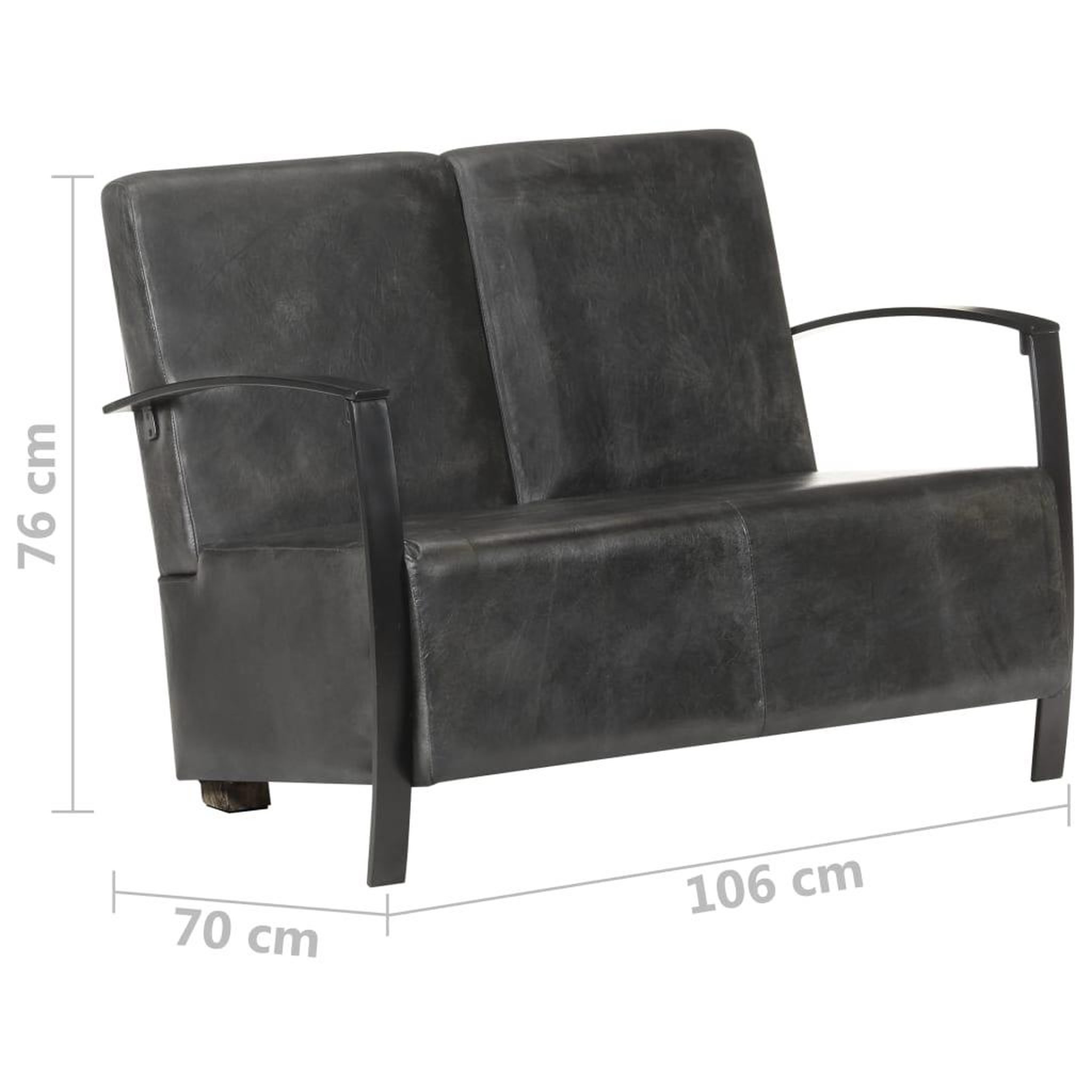 Voir la diapositive 6 : VIDAXL Canape a 2 places gris delave cuir veritable