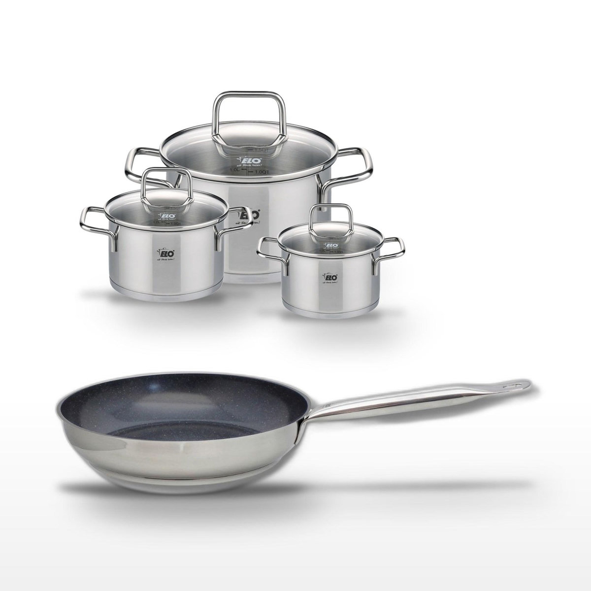 ELO Lot Poêle céramique 24cm & 3 Faitouts Elo Profi Therm Platinum