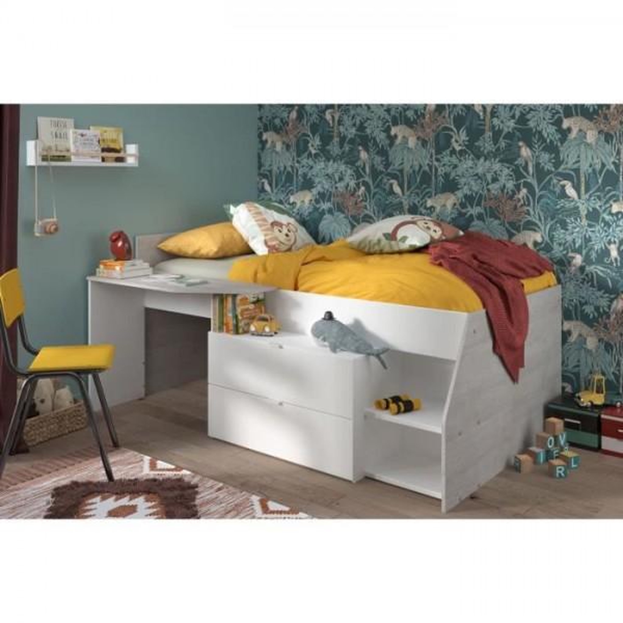 Voir la diapositive 3 : PARISOT Lit combiné enfant contemporain PARISOT KIM - gris loft et blanc - l 90 x L 190 ou 200 cm