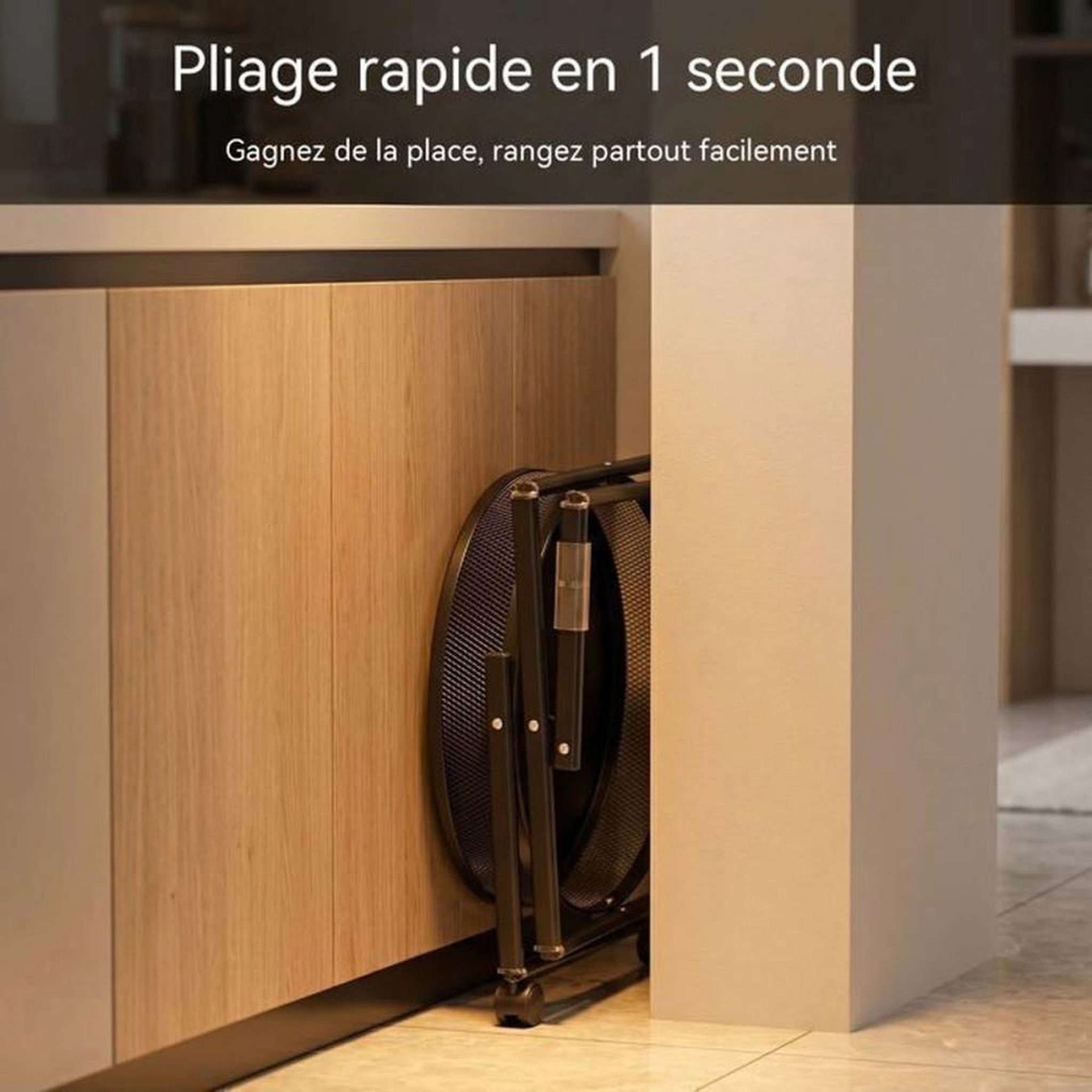 Voir la diapositive 3 : Chariot de rangement rond pliable 3 niveaux en acier noir, paniers grillagés, roulettes 360°