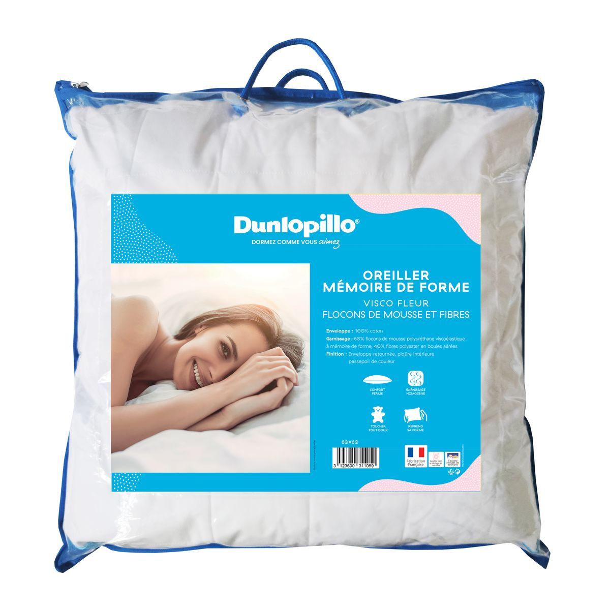 DUNLOPILLO Oreiller à mémoire de forme confort ferme en coton  VISCO FLEUR