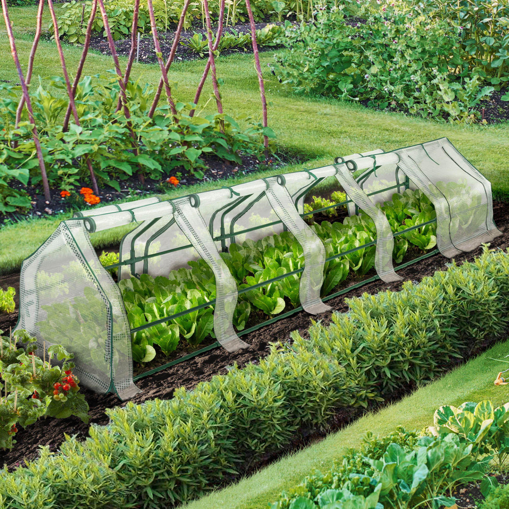 Voir la diapositive 2 : ID MARKET Mini serre de jardin tunnel 300 x 50 x 50 cm avec bâche anti-uv et 10 fenêtres enroulables blanche
