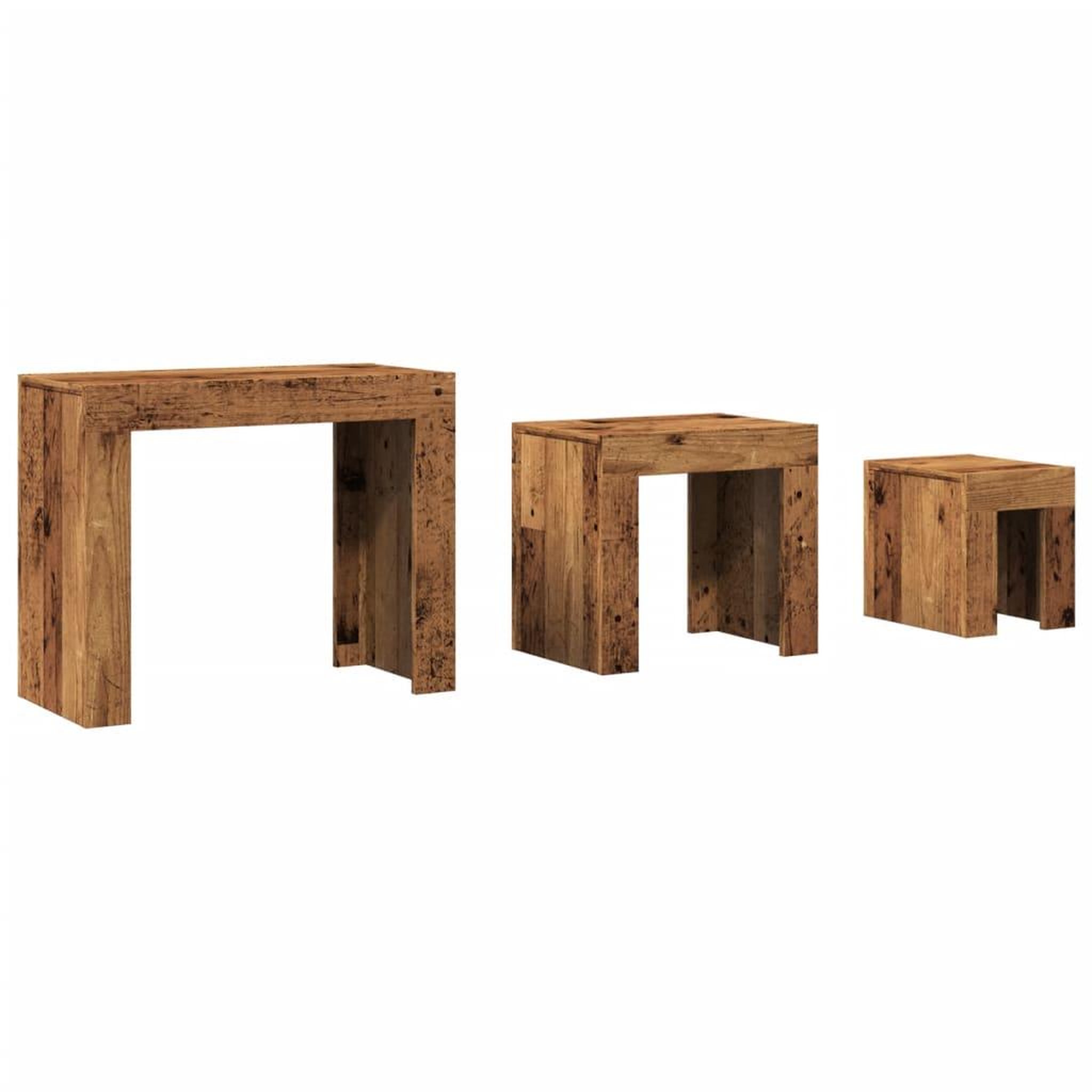 Voir la diapositive 2 : VIDAXL Tables basses gigognes 3 pcs vieux bois bois d'ingenierie