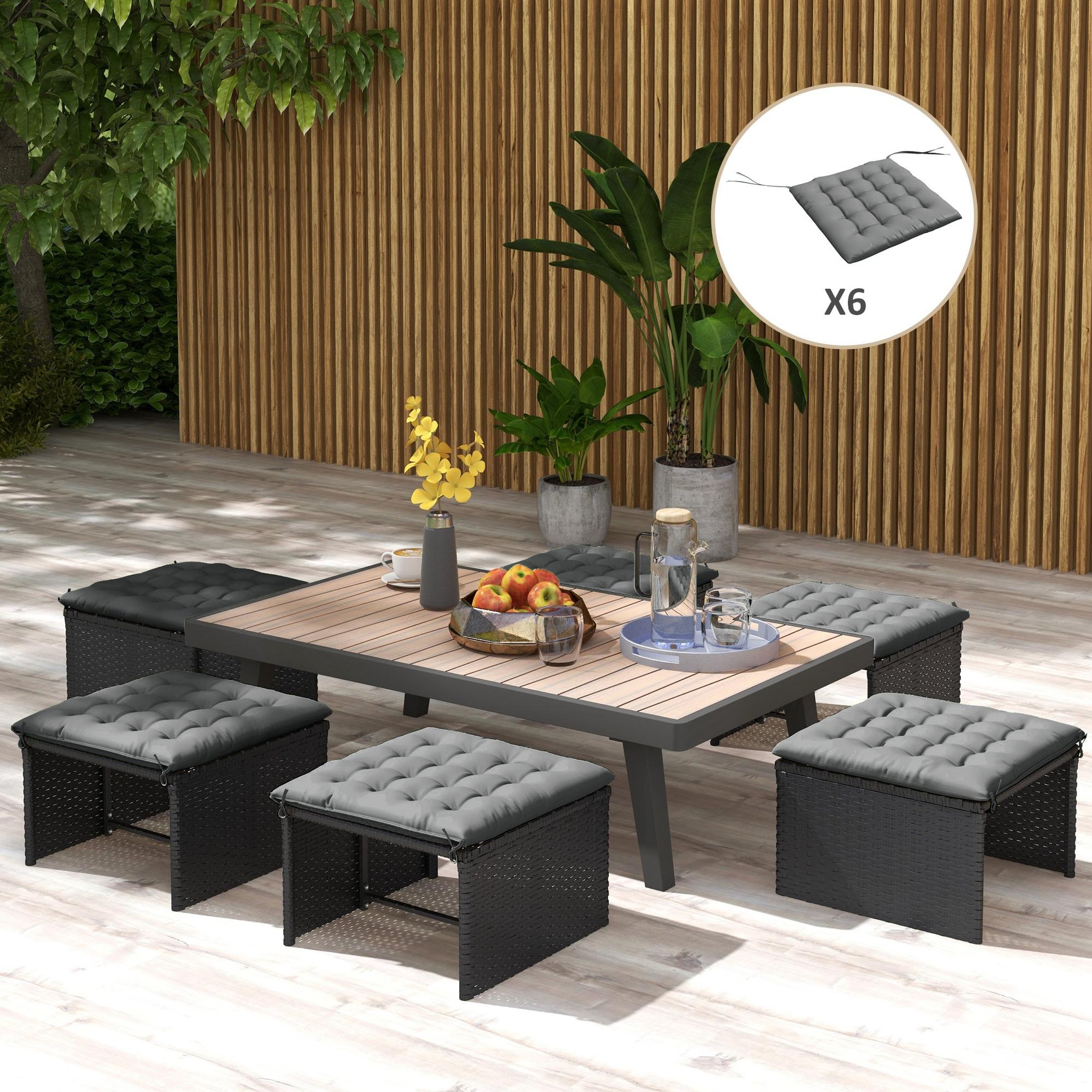 Voir la diapositive 4 : OUTSUNNY Lot de 6 coussins de chaises de jardin avec attaches gris