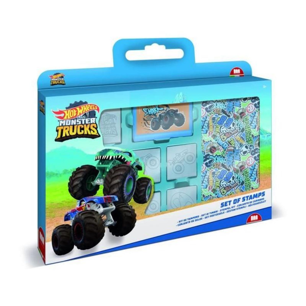 Multiprint Coffret de tampons - MULTIPRINT - 7143 - Hot Wheels - 7 tampons bois et latex, feutres Giotto, album coloriage
