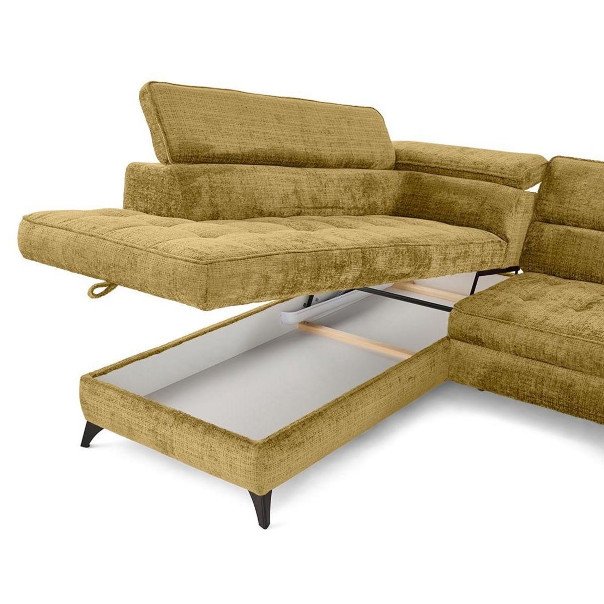 LISA DESIGN Marlo - canapé d'angle gauche 5 places convertible avec coffre et têtières en velours texturé