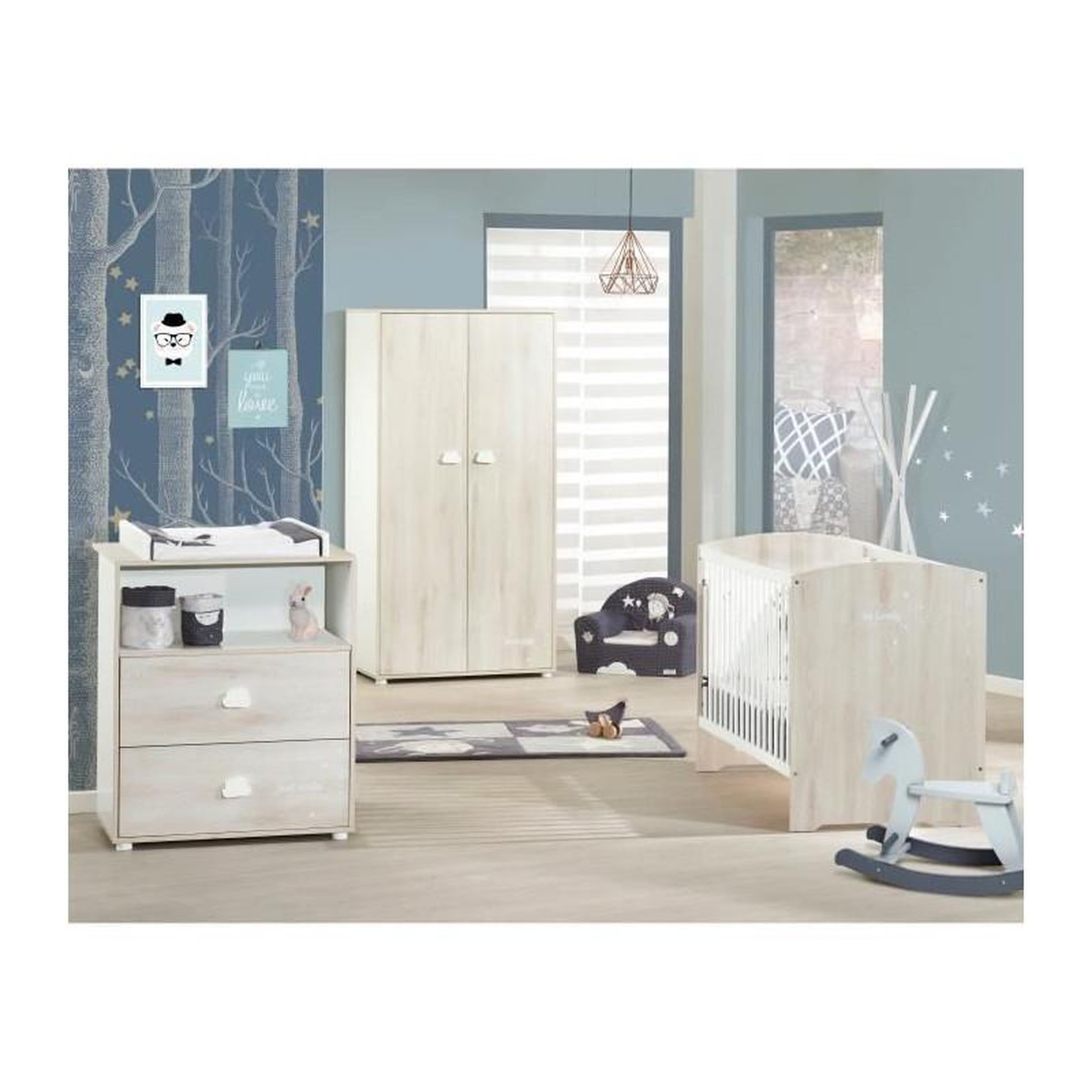 Voir la diapositive 2 : SAUTHON BABYPRICE  Commode a Langer Smile Hetre Cendre 2 Tiroirs