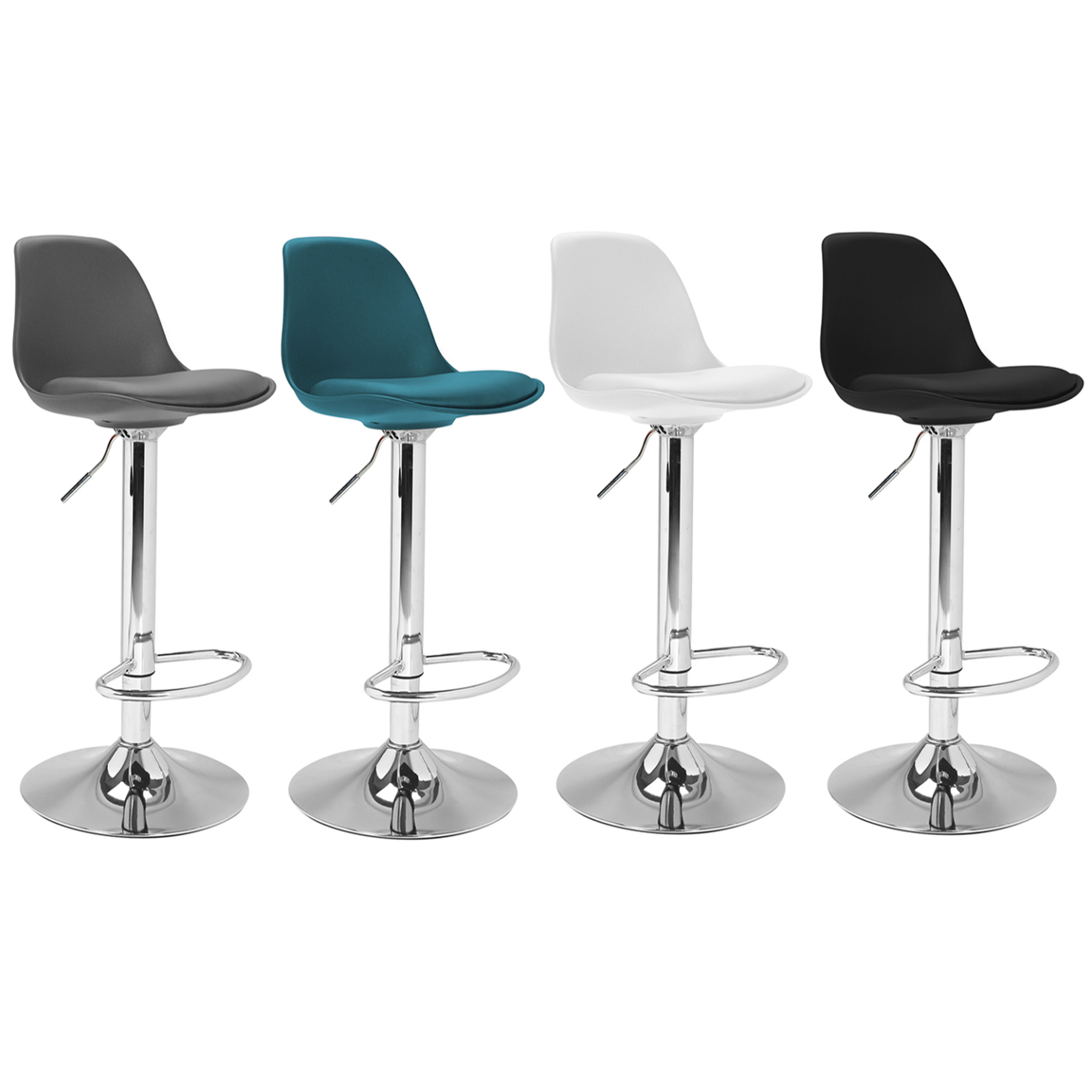 ID MARKET Lot de 4 tabourets de bar karl mix color gris foncé, bleu canard, blanc et noir